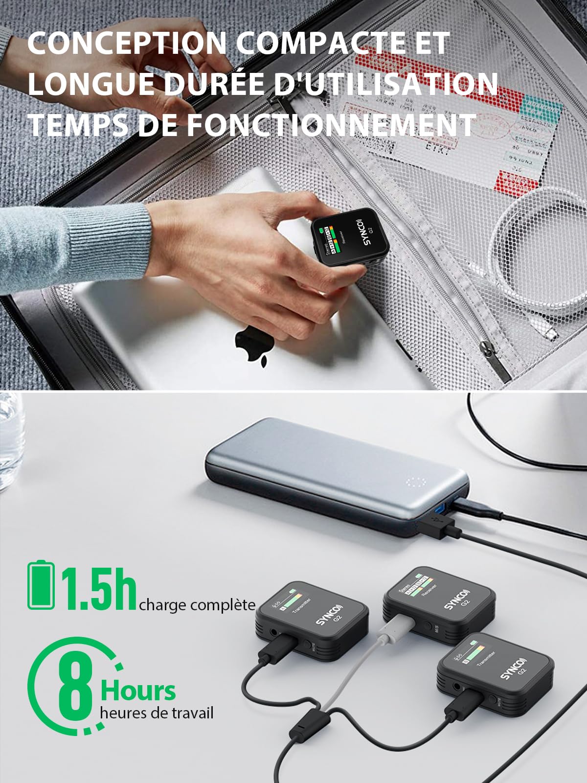 SYNCO G2(A2) Micro Cravate sans Fil, Lavalier Microphone 2.4G 200M 8H Annulation Bruit pour Caméra DSLR Smartphone Tablette PC Youtube Vlogging Streaming
