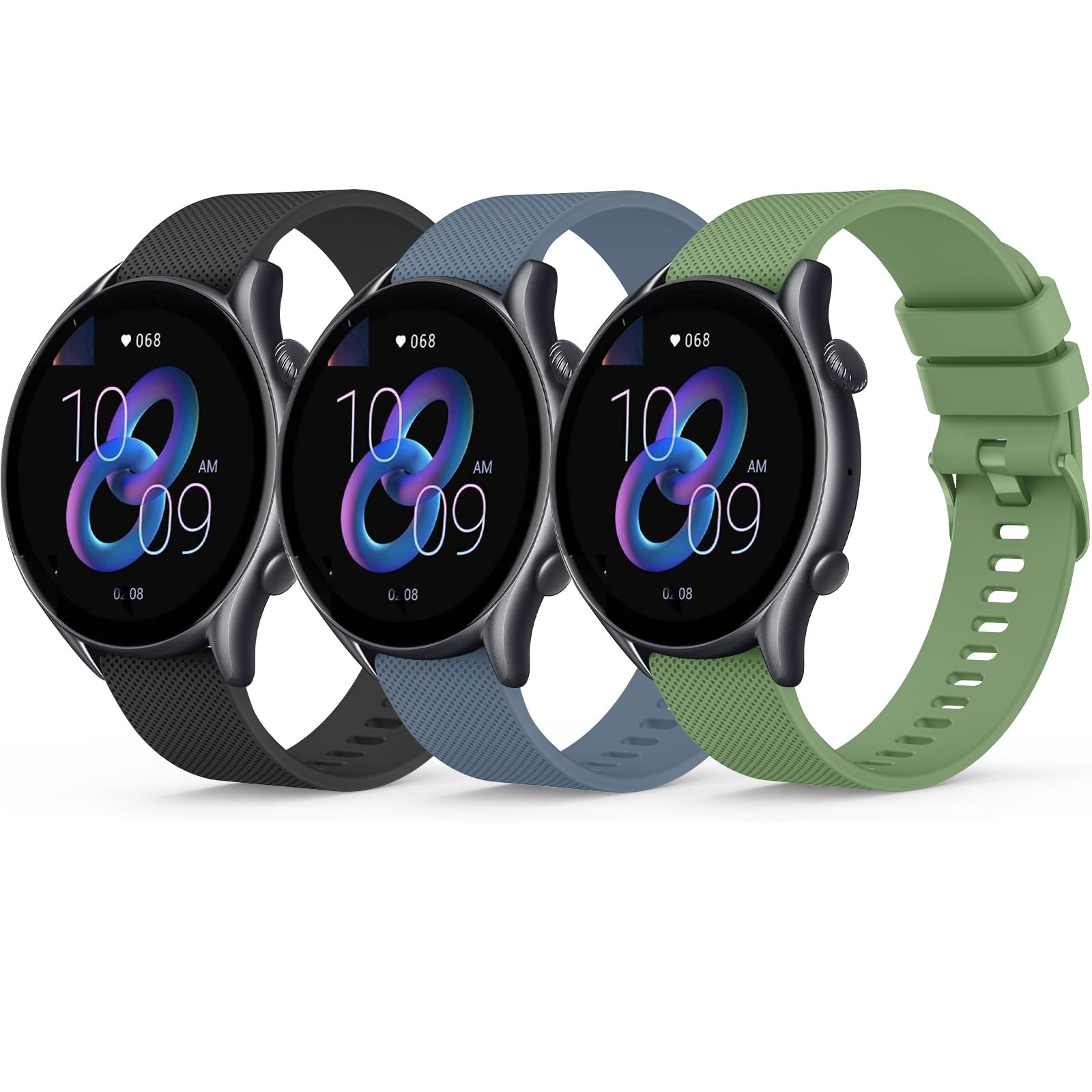 Oumida 3 Piezas Correa para Amazfit GTR 4/3/3 Pro/2/2e/47mm, Pulseras de Repuesto de Silicona Original de 22mm, Deportiva Impermeable