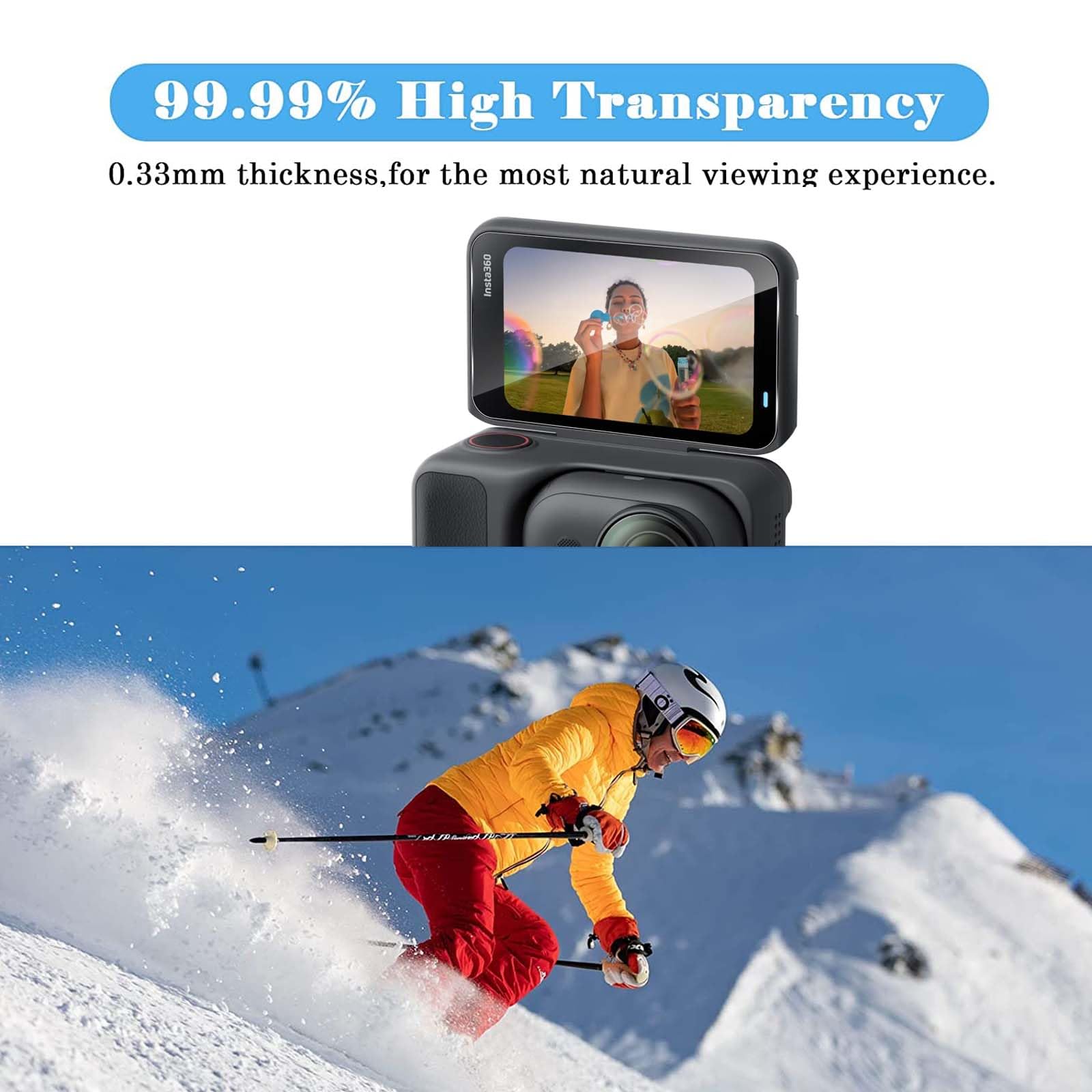 QULLOO Pellicola Vetro Protettiva per Insta360 GO Ultra, Durezza 9H Anti-graffio HD Vetro Temperato Fotocamera Protezione [3 Pezzi]