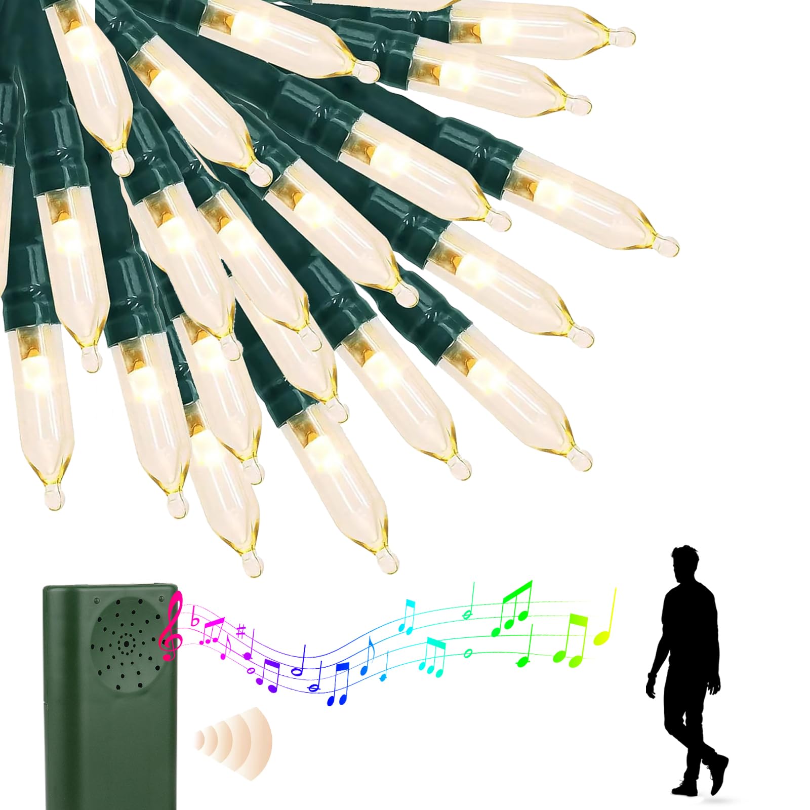 33FT 100LED String Lights,Battery Christmas Music Light Waterproof,Motion Sensor Christmas Lights with 6 Modes for Indoor Outdoor Yard Patio Garden Xmas Tree Decor