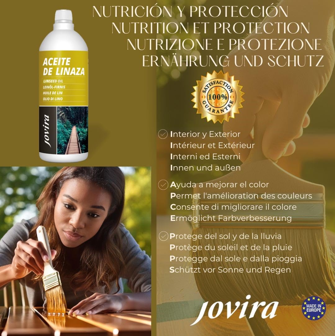 JOVIRA PINTURAS Huile de Lin 10 L (100% PURE NATURELLE) Protection, nutrition et entretien du bois. (10 Litres)