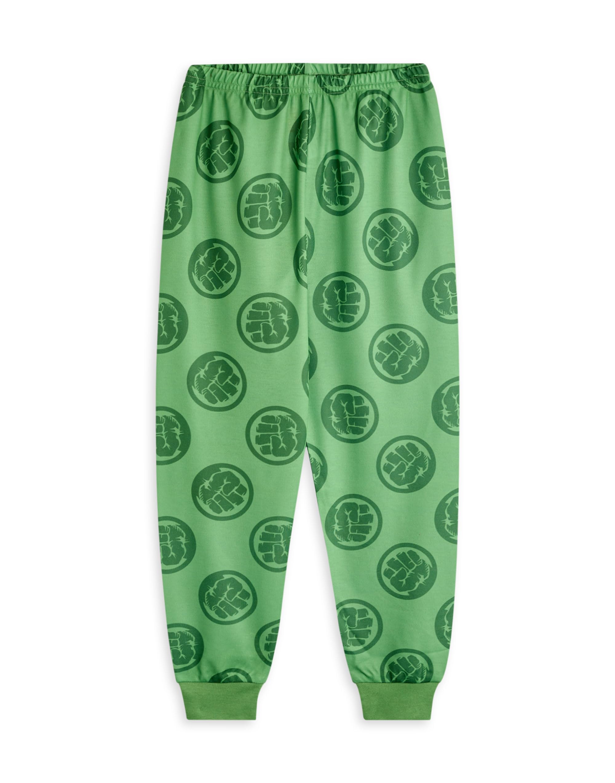 Marvel Set Pigiami per Ragazzi, Confezione da 3 | Top a Maniche Lunghe con Grafica Spiderman Hulk e Captian America per Bambini e Pantaloni Pigiama a Gamba Lunga in Rosso Verde e Blu