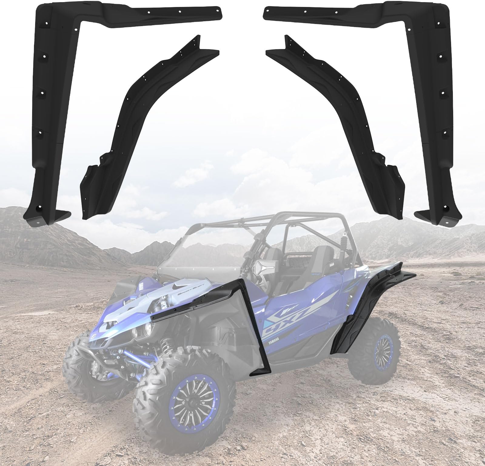 SAUTVS XXL Wide Fender Flares For Yamaha YXZ1000R (2019-2025) - Front & Rear Mud Guards, HDPE Plastic, 16-Piece Kit