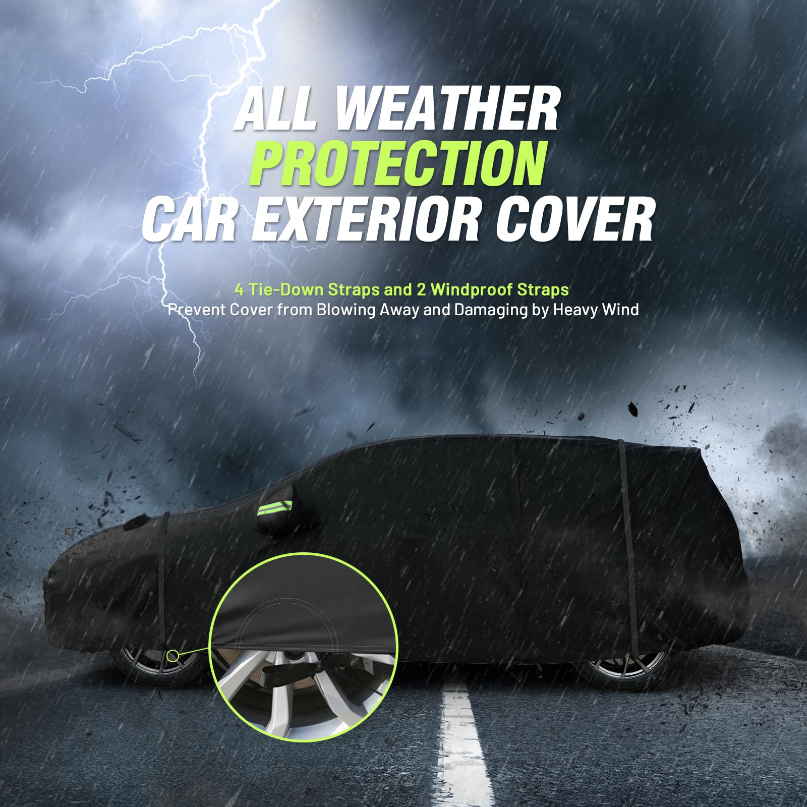 Favoto Telo Copriauto Invernale da Esterno Impermeabile Telo per Auto per Berlina 2 Volumi Realizzato in PEVA e Cotone con Zip, Resistente ad Acqua Polvere Neve Sole Freddo, 435x180x160cm, Nero - 3