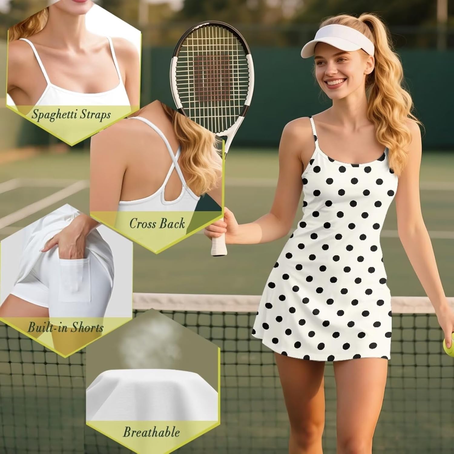 Tennis Dress for Women with Shorts Adjustable Strap Exercise Workout Dress with Pocket Lightweight Athletic Outfits