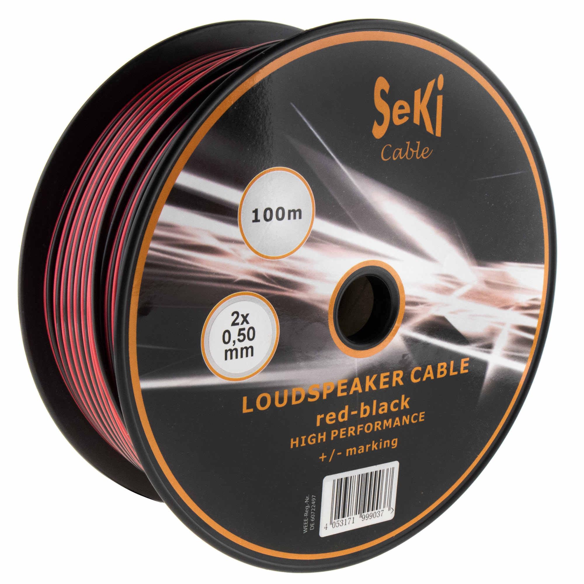 Cavo per altoparlante, 2 x 0,50 mm2, 100 m, rosso/nero, CCA