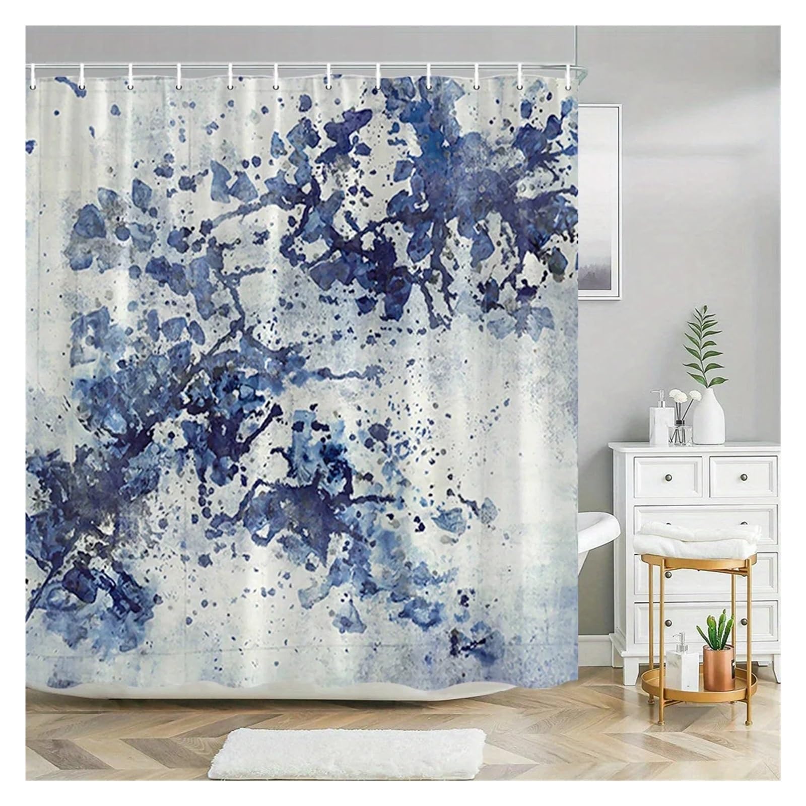 Luysgbxr Color01 Shower Curtain Abstract Organic Watercolor Shower Curtain Dark Blue And Black Flowing Pattern Polyester Fabri(90X180cm)