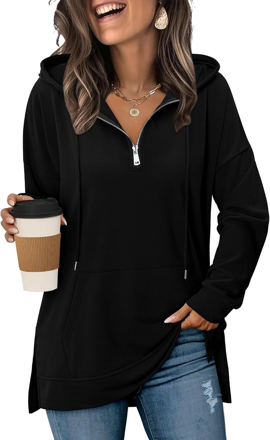 KISSMODA Oversized Hoodies for Women V Neck Half Zip Womens Sweatshirts Fall Pullover 2025 Winter Outfits Fashion Y2k Clothes - Image 2