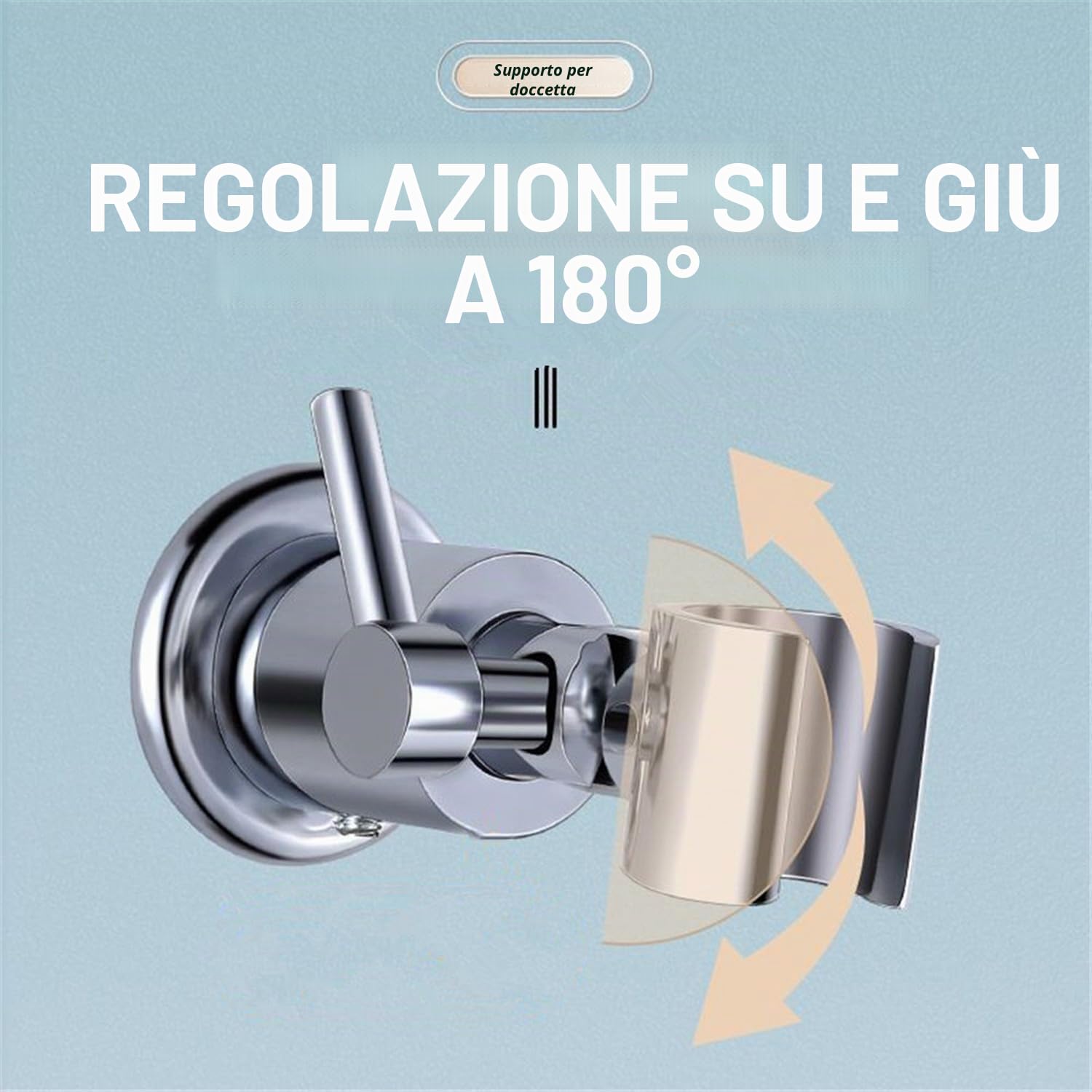 Supporto soffione doccia in Metallo Pieno, Supporto per soffione doccia regolabile a 180 gradi, Supporto doccia a mano a parete, Porta doccino per doccia con viti