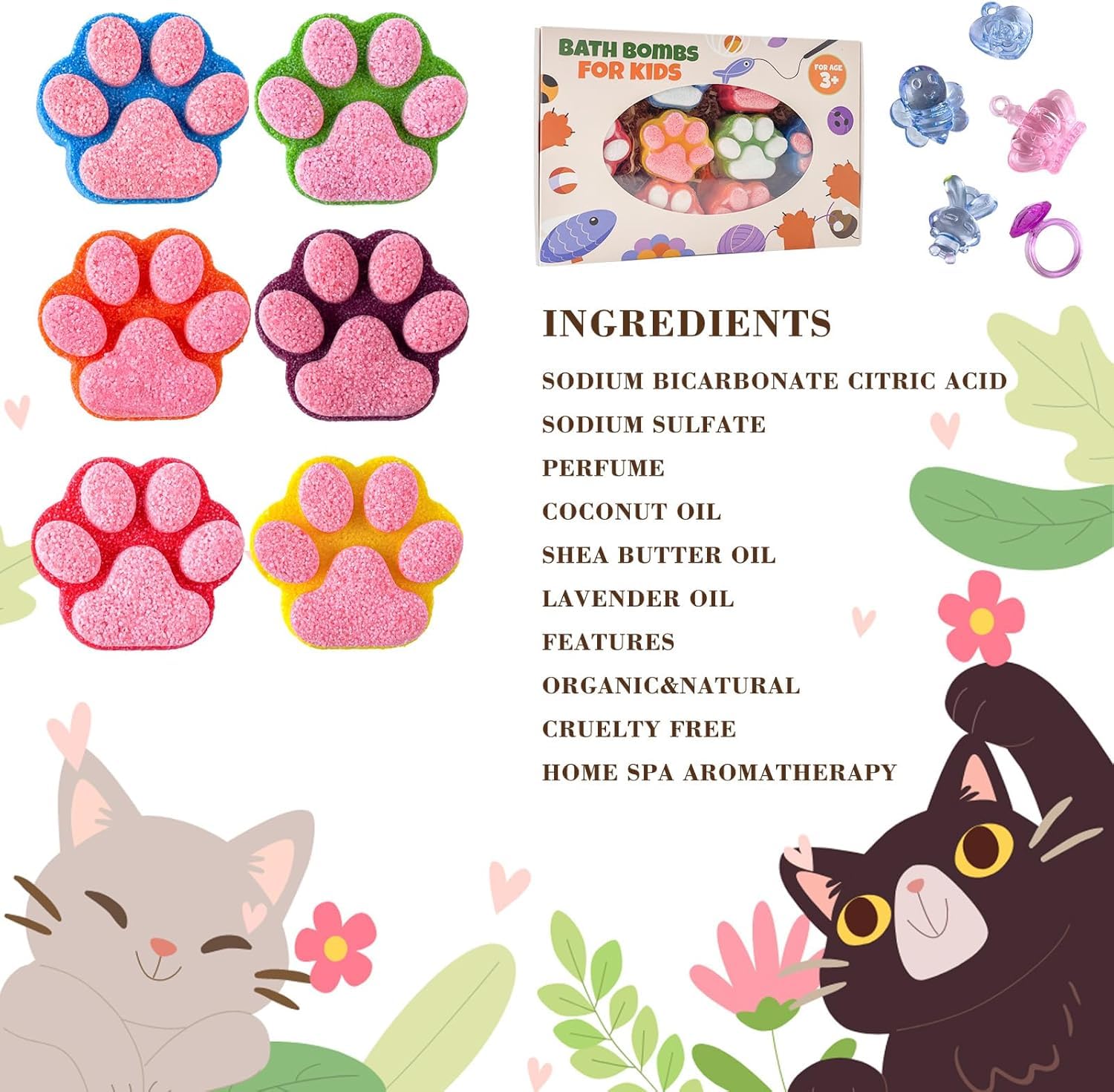 Bombe de bain patte pour enfants avec jouet surprise - 12 pièces artisanales aux cristaux étincelants - Kit cadeau SPA pour Noël et anniversaire (filles et garçons)