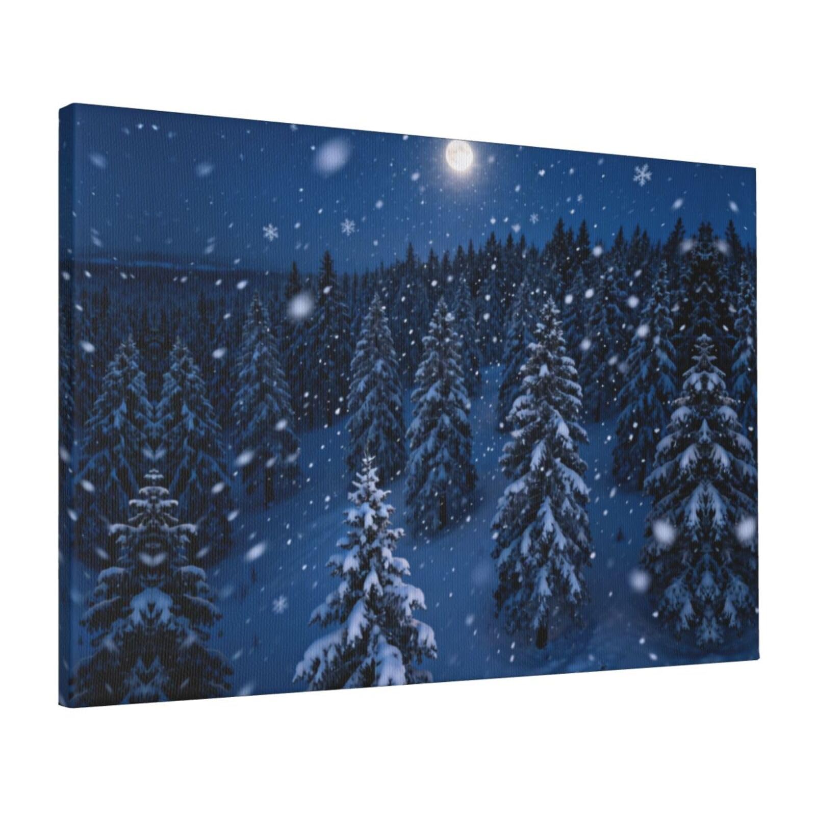 CNTDBU Winter Snow Pine Canvas Wall Art 16x24 Inch-Large Modern Painting Print for Living Room, Framed Ready to Hang Artwork for Bedroom