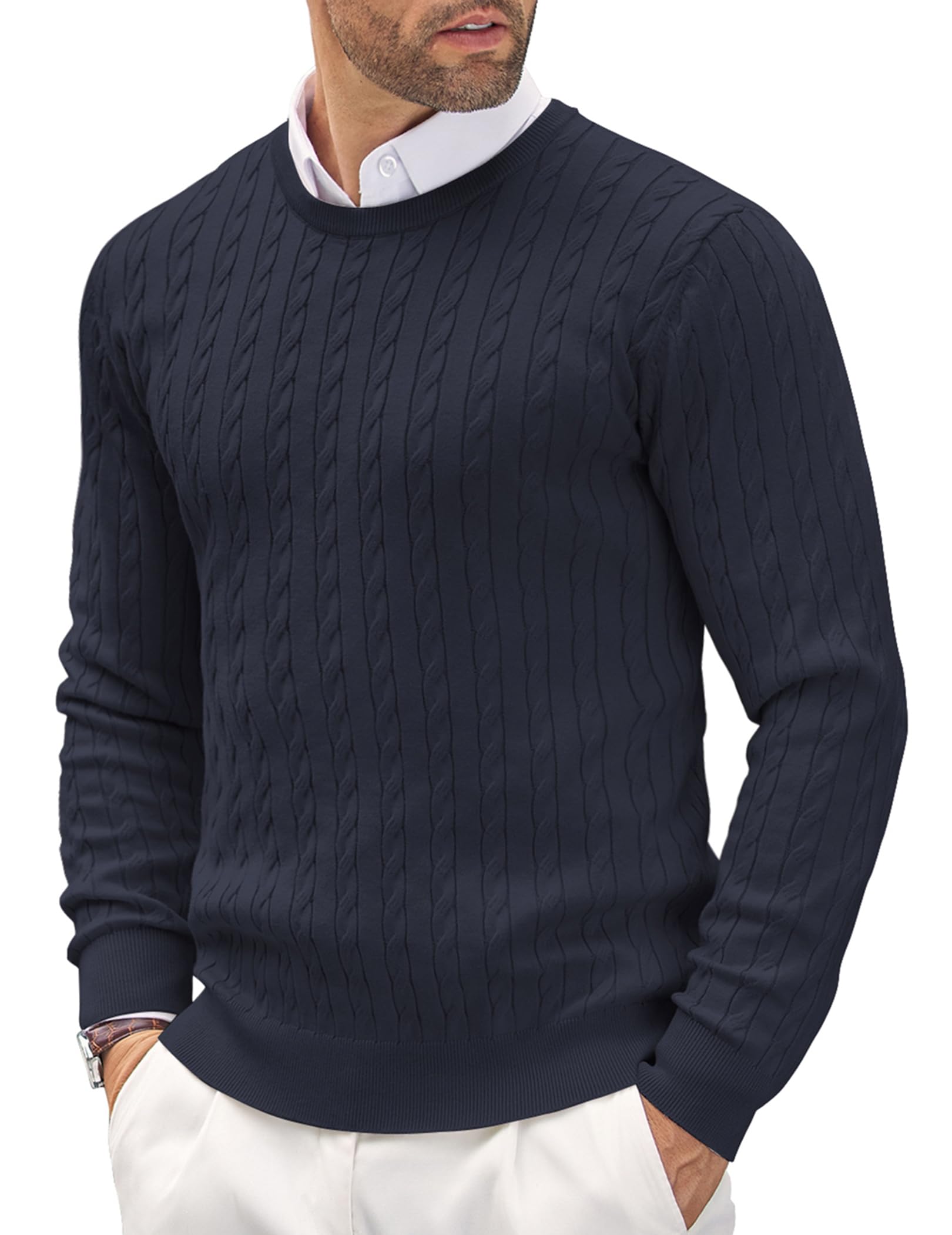 COOFANDY Crewneck Cable Knit