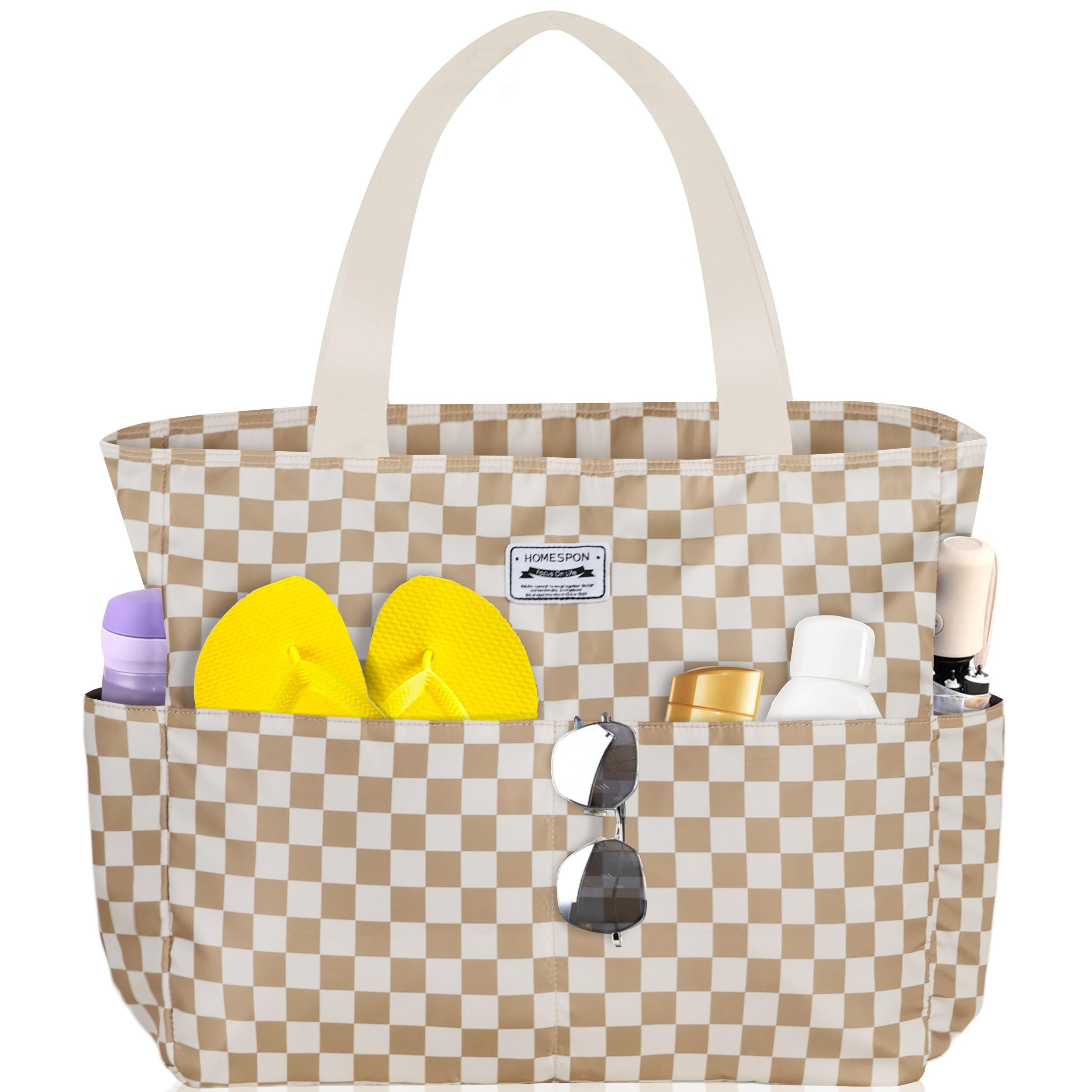 HOMESPON Große Strandtasche Damen mit Reißverschluss Wasserdicht Badetasche XXL Familie Beach Tote Bag