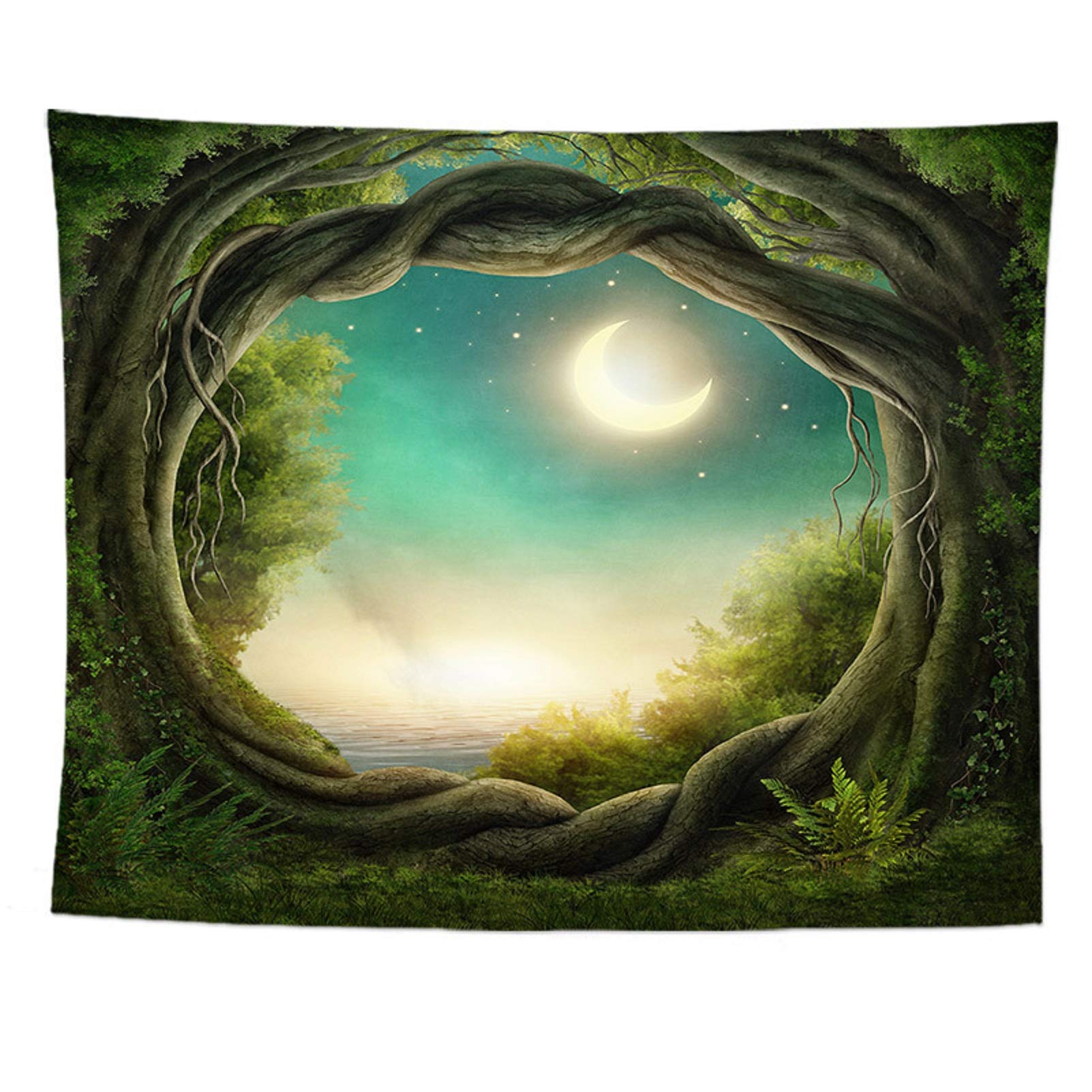 Tenture Murale Paysage Arbres Vert 180x230 Cm - Décoration Salon, Chambre - Tissu Polyester Doux