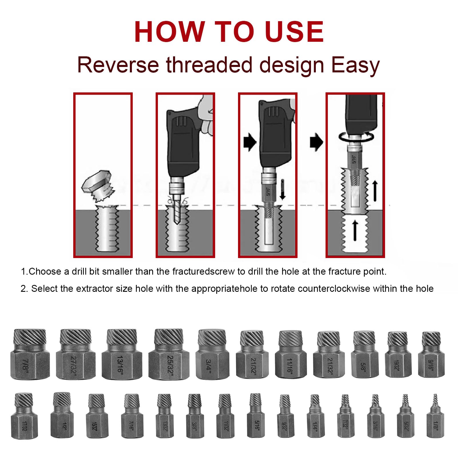 Kit 25 Estrattori Viti Danneggiate - Acciaio CR-MO, Testa Esagonale - Per Bulloni Rotti - Foto 5