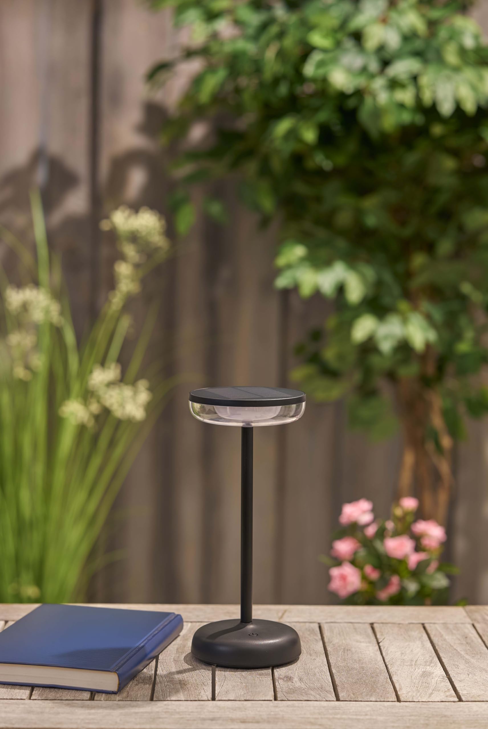 Northpoint LED Solar Tischlampe Tischleuchte mit Akku Cocktaillampe USB-C stufenlos dimmbar wetterfest Outdoor (2er-Set schwarz)