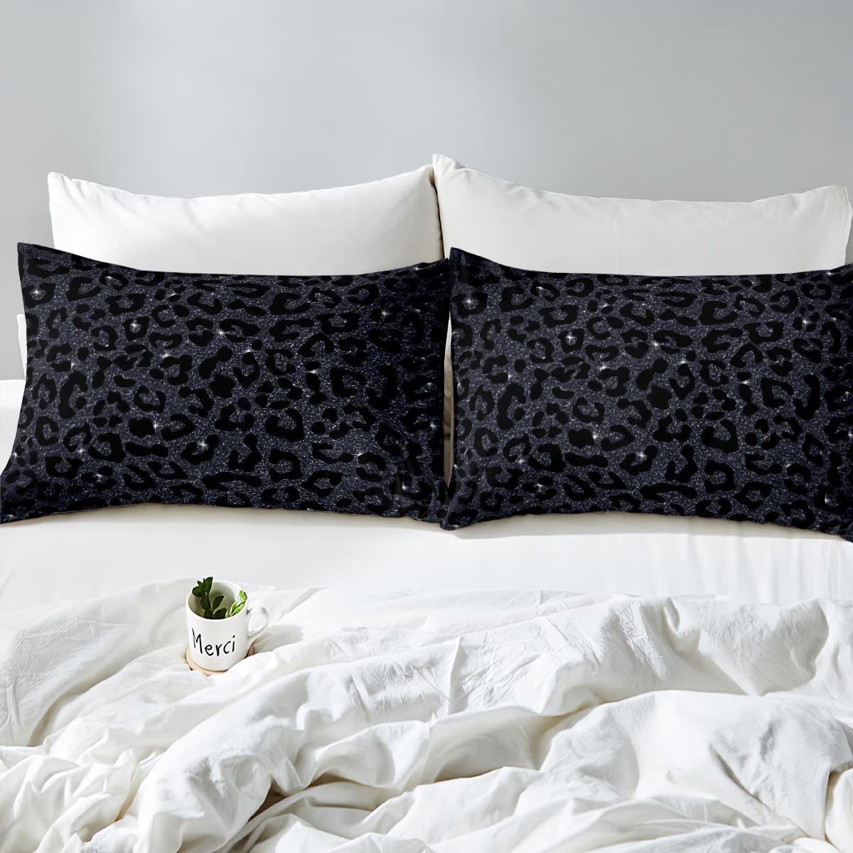 Juego de funda de edredón con estampado de leopardo, juego de ropa de cama con estampado de guepardo con purpurina para niños y niñas, decoración de animales salvajes, juego de funda de edredón geomé
