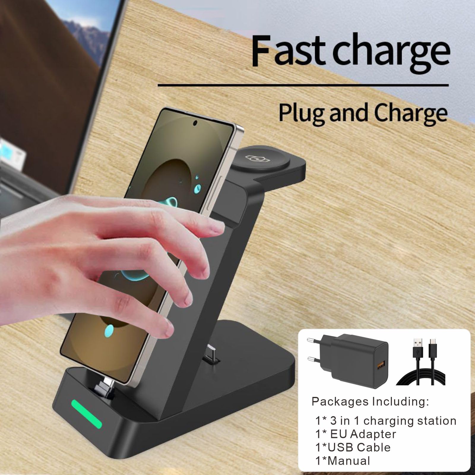 Stacja szybkiego ładowania 3 w 1 do smartfonów Samsung Galaxy, zegarków i słuchawek dousznych, bardzo szybka ładowarka USB C do Samsung Galaxy S25/S24/S23/S22/21/20/Note 20/10, Galaxy Watch Ultra 8/7
