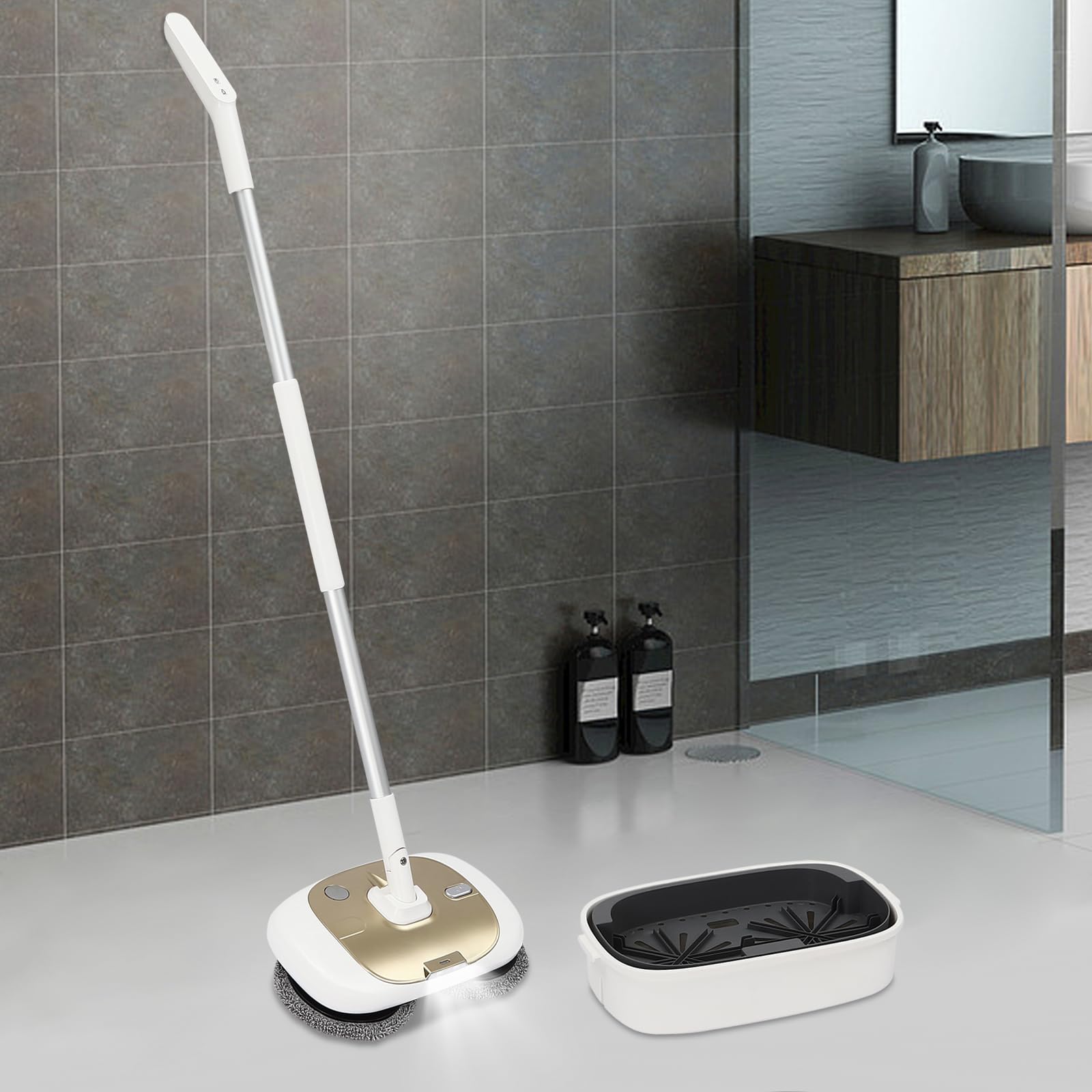 Fregona eléctrica inalámbrica inalámbrica con cubo de limpieza, depósito de agua de 400 ml, para la limpieza de suelos de madera dura y baños