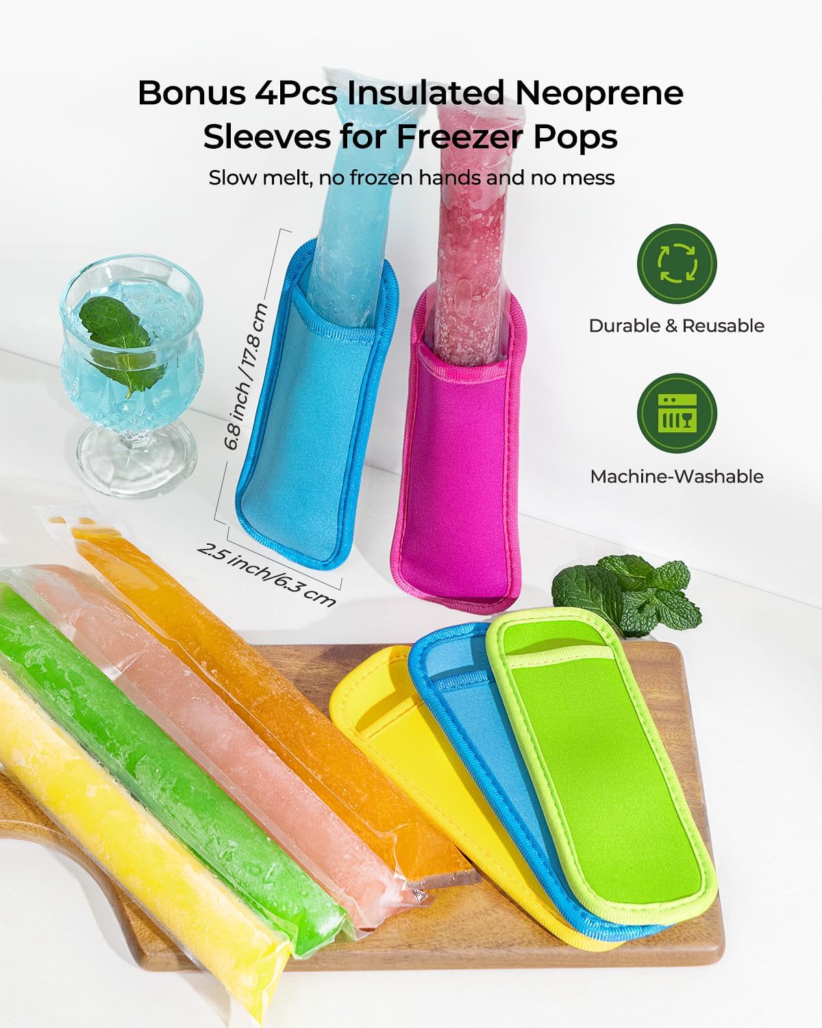 8Pack Popsicle Holders and Ice Pop Sleeves Set for Kids No Drip, AODISTUCE 4Pcs Silicone Popsicle Holders with Straw and 4Pcs Reusable Neoprene Popsicle Sleeves for Toddlers Mess Free Popsicle Holders