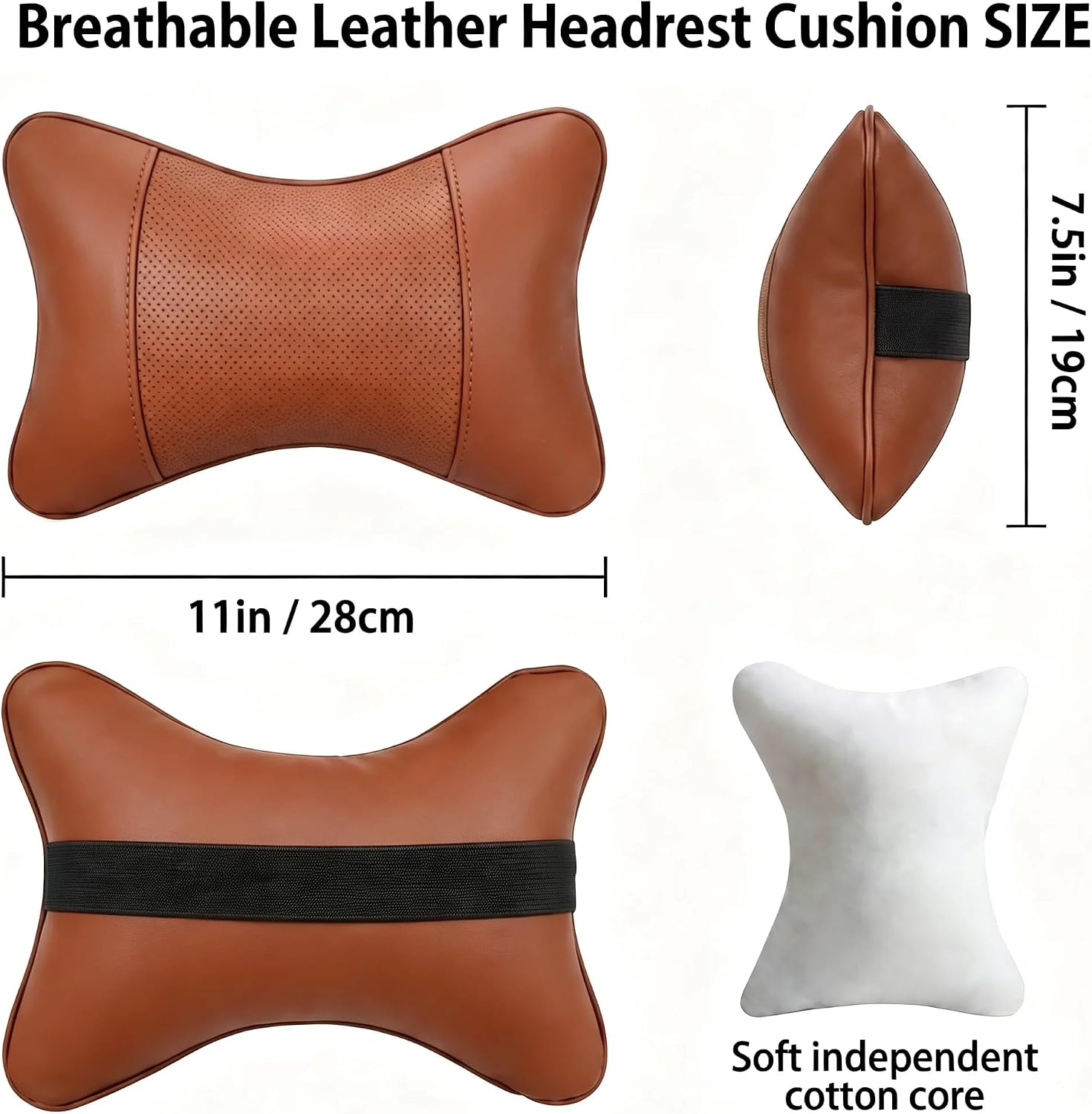 Car Pillow for Driving Seat Soft Leather Headrest Neck Support 2PCS image 3