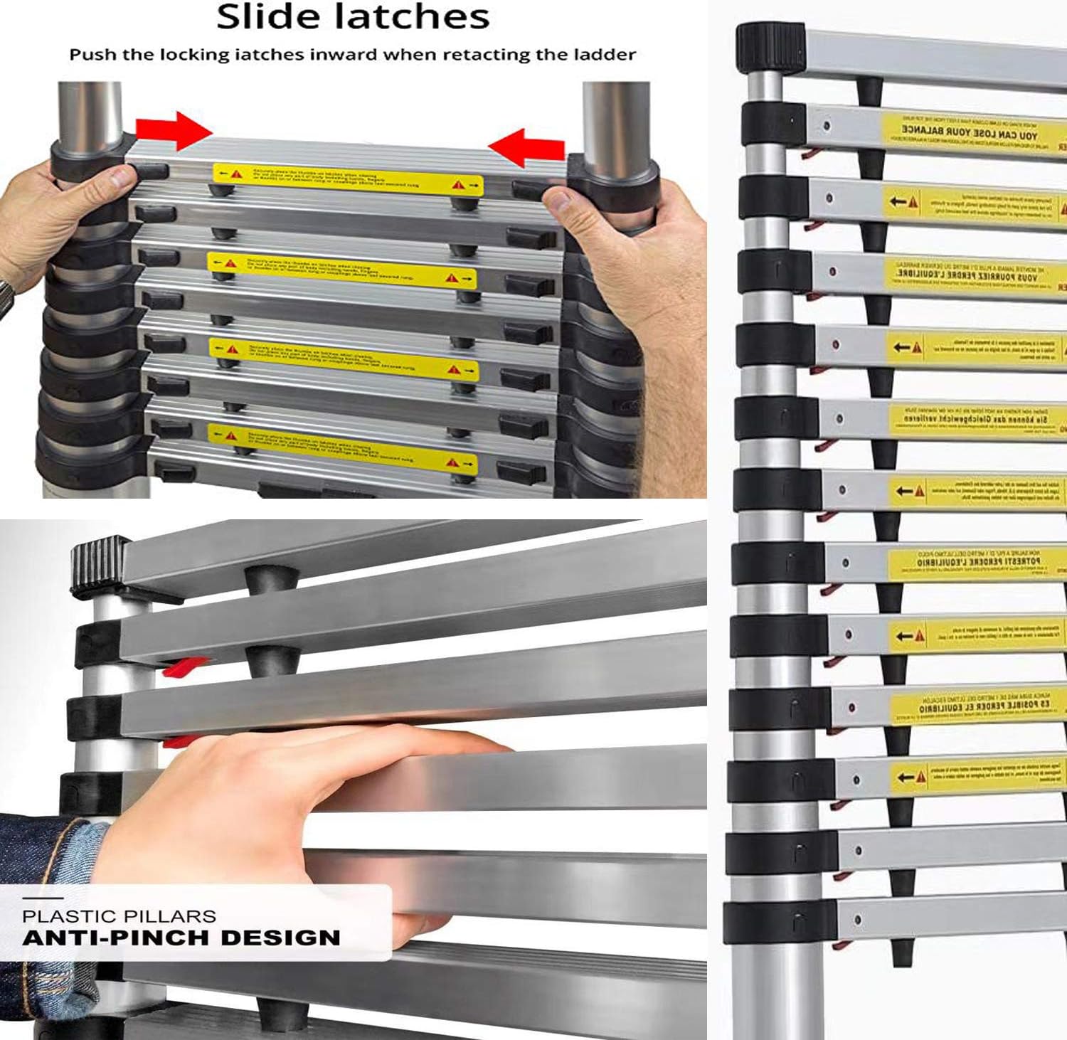 🔥 13.5FT Extra Strong Aluminum Telescoping Ladder, Newly Telescopic Extension Ladder, Strongest 430lbs Capacity