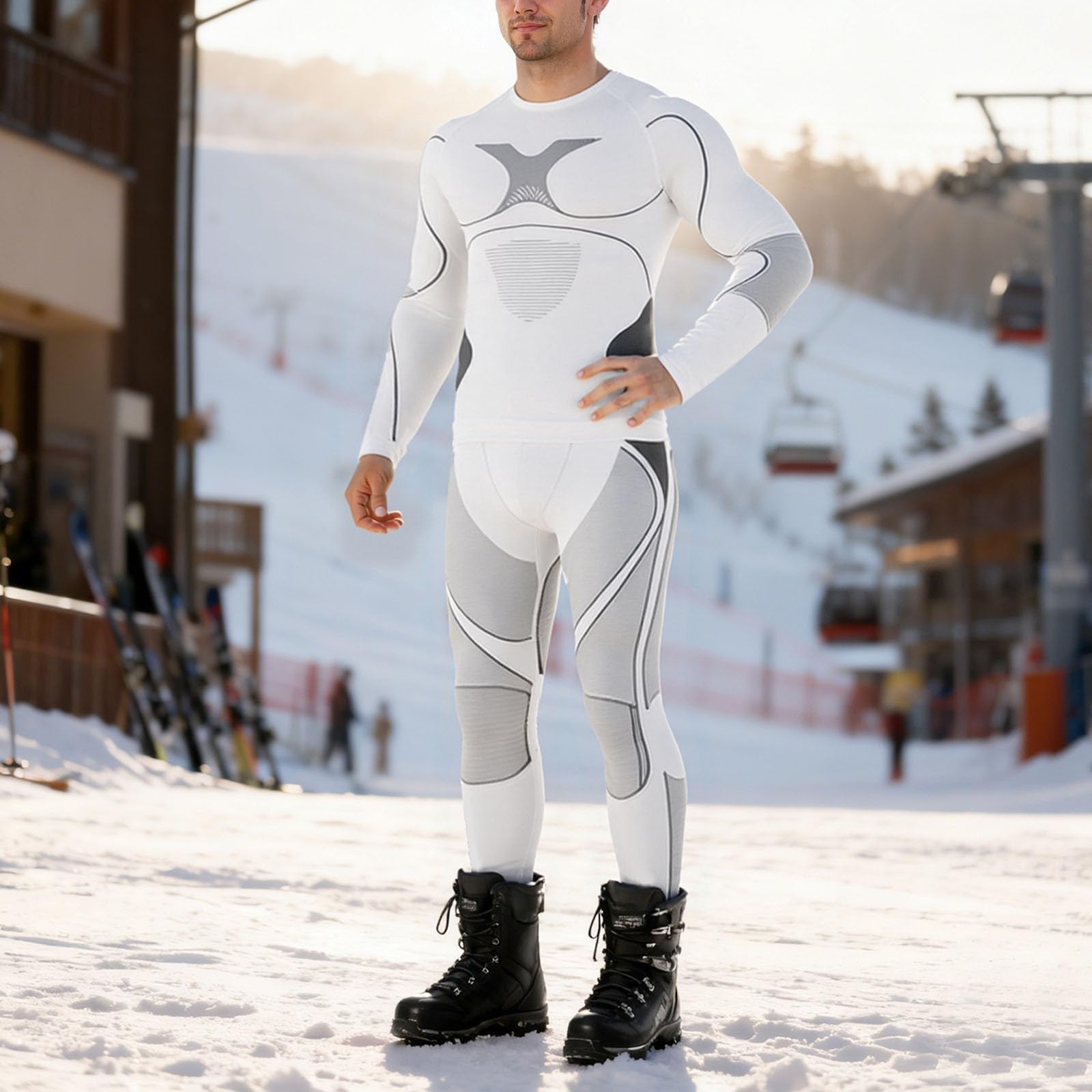 Thermounterwäsche Set Herren, Lange Funktionswäsche Atmungsaktiv Unterwäsche Sport Kompressionsanzug für Workout Skifahren Laufen Wandern Funktionswäsche Winter Skiunterwäsche