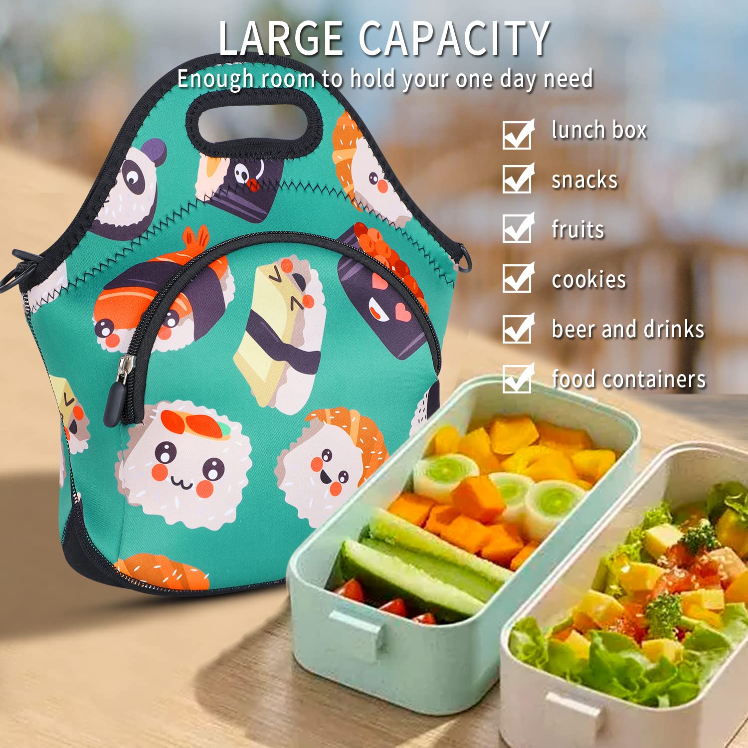 Violet Mist - Bolsa térmica de neopreno para almuerzo con bolsillo extra desmontable y ajustable