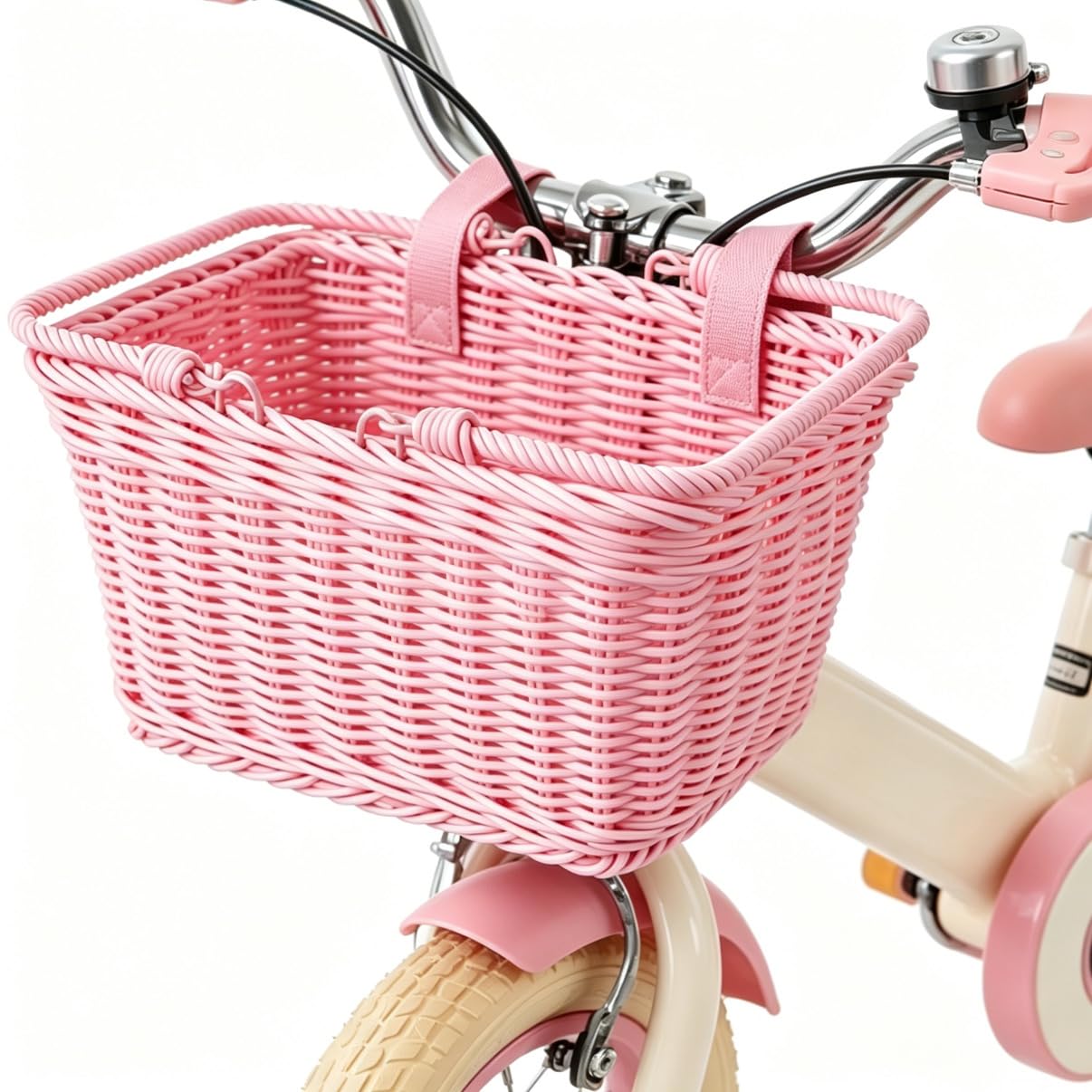 Panier de vélo en osier tressé à la main - 15 x 25 x 18 cm - Panier avant avec sangles en cuir végétalien réglables - Panier de vélo durable pour vélo de ville, courses et pique-nique