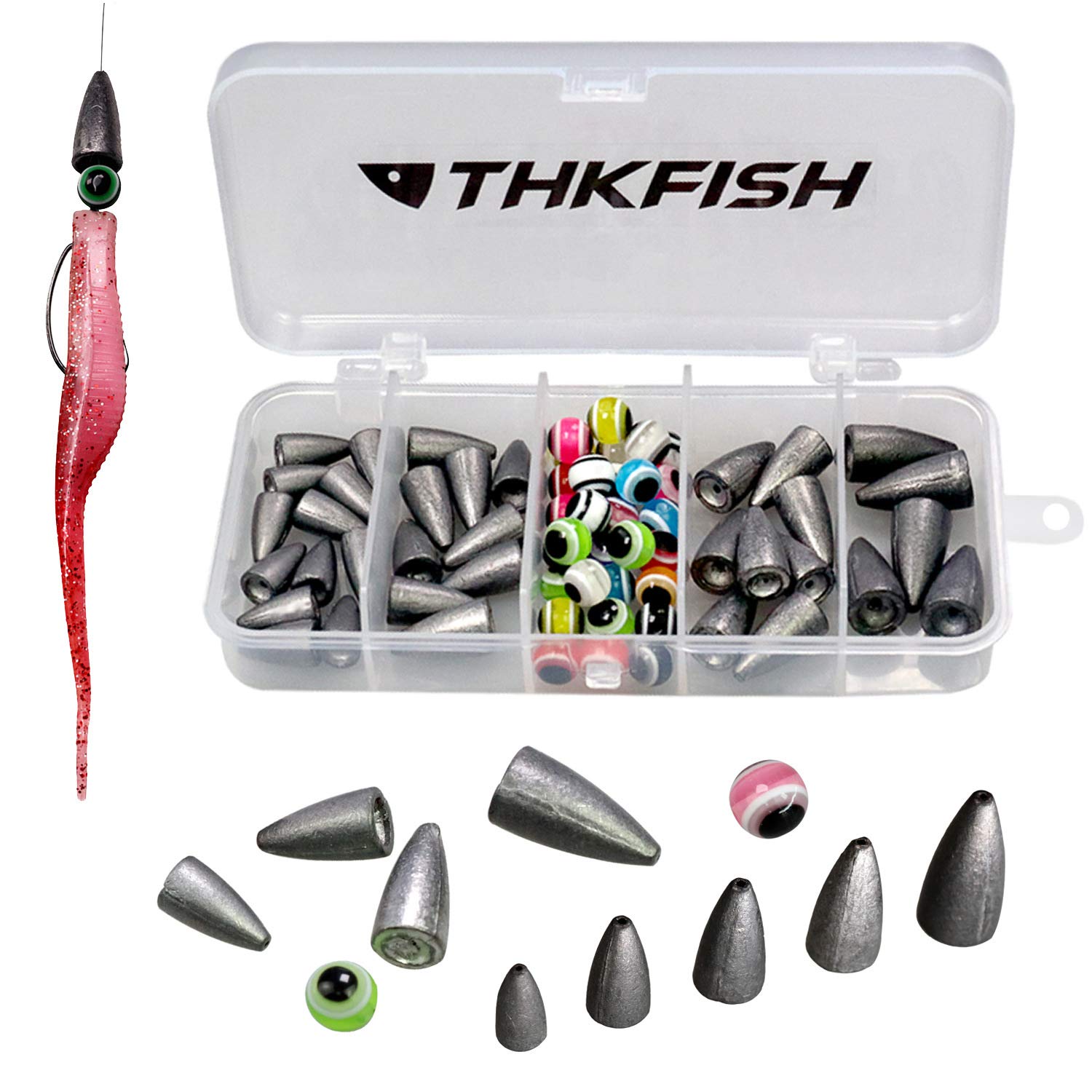 THKFISH Fishing Weights Sinkers Fishing Beads Bullet Sinkers Carolina Rig Texas Rig Kit Fishing Accessories Kit 64pcs/219pcs