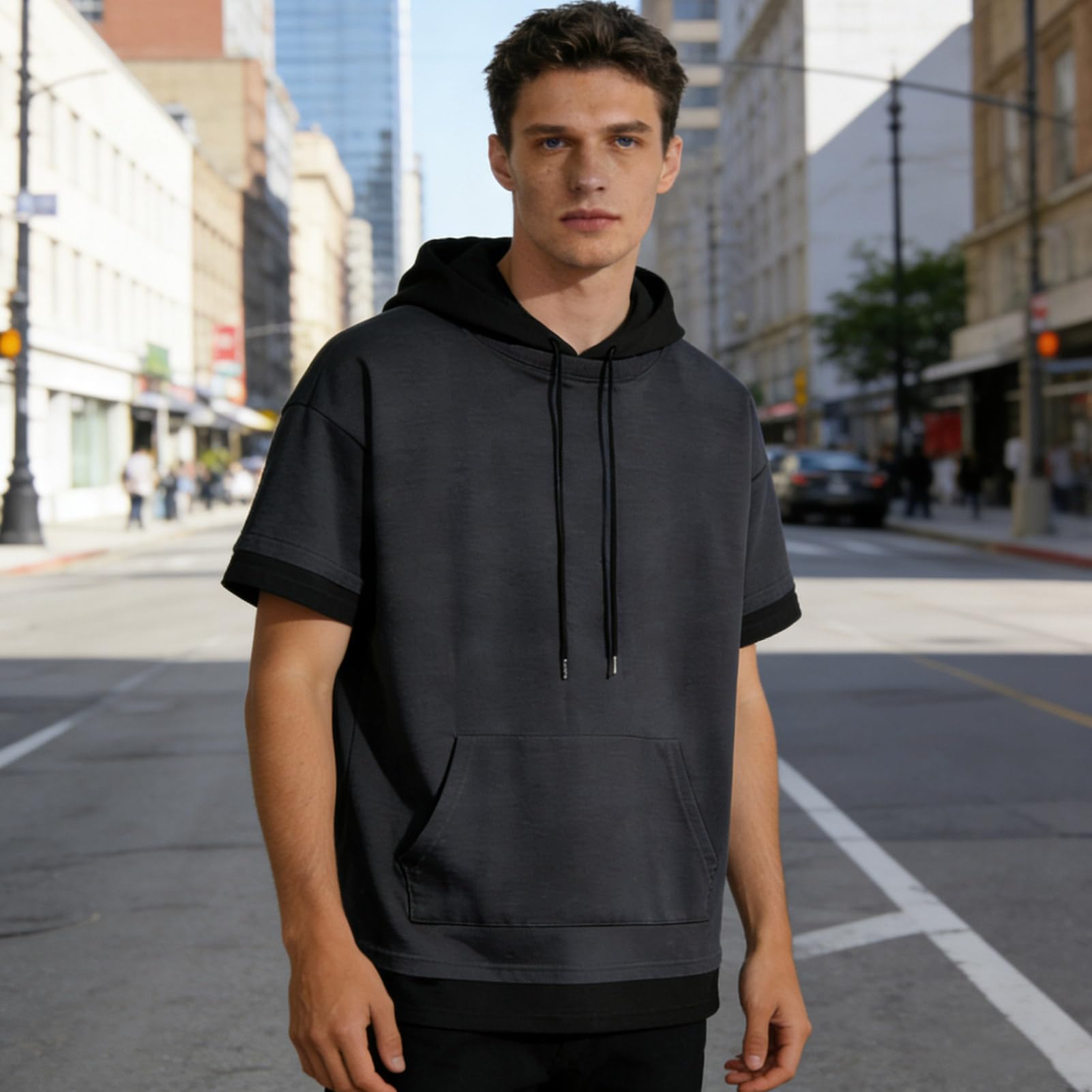 Kurzarm Hoodie Herren Sommer Sweatshirt T-Shirt mit Kapuze Kurzarm Kapuzenshirt Männer Pullover