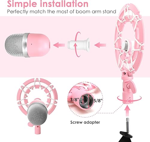 Miniatura 3 de YOUSHARES Soporte de choque rosa compatible con Razer Seiren Mini Micrófono Bloqueo avanzado de vibración de montaje en choque, soporte de brazo de