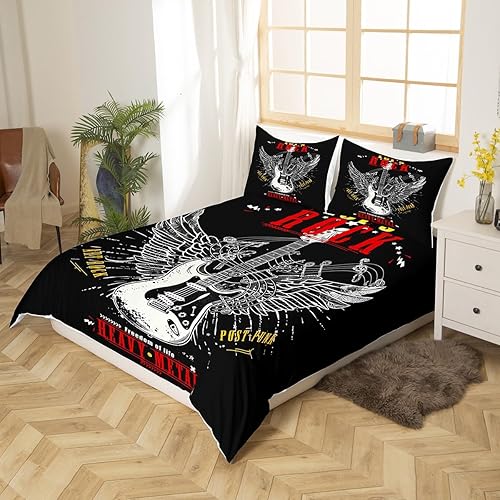 Miniatura 2 de Feelyou Funda de edredón con temática de música rock, juego de ropa de cama con patrón musical para niños, adolescentes, alas de pájaro, funda de
