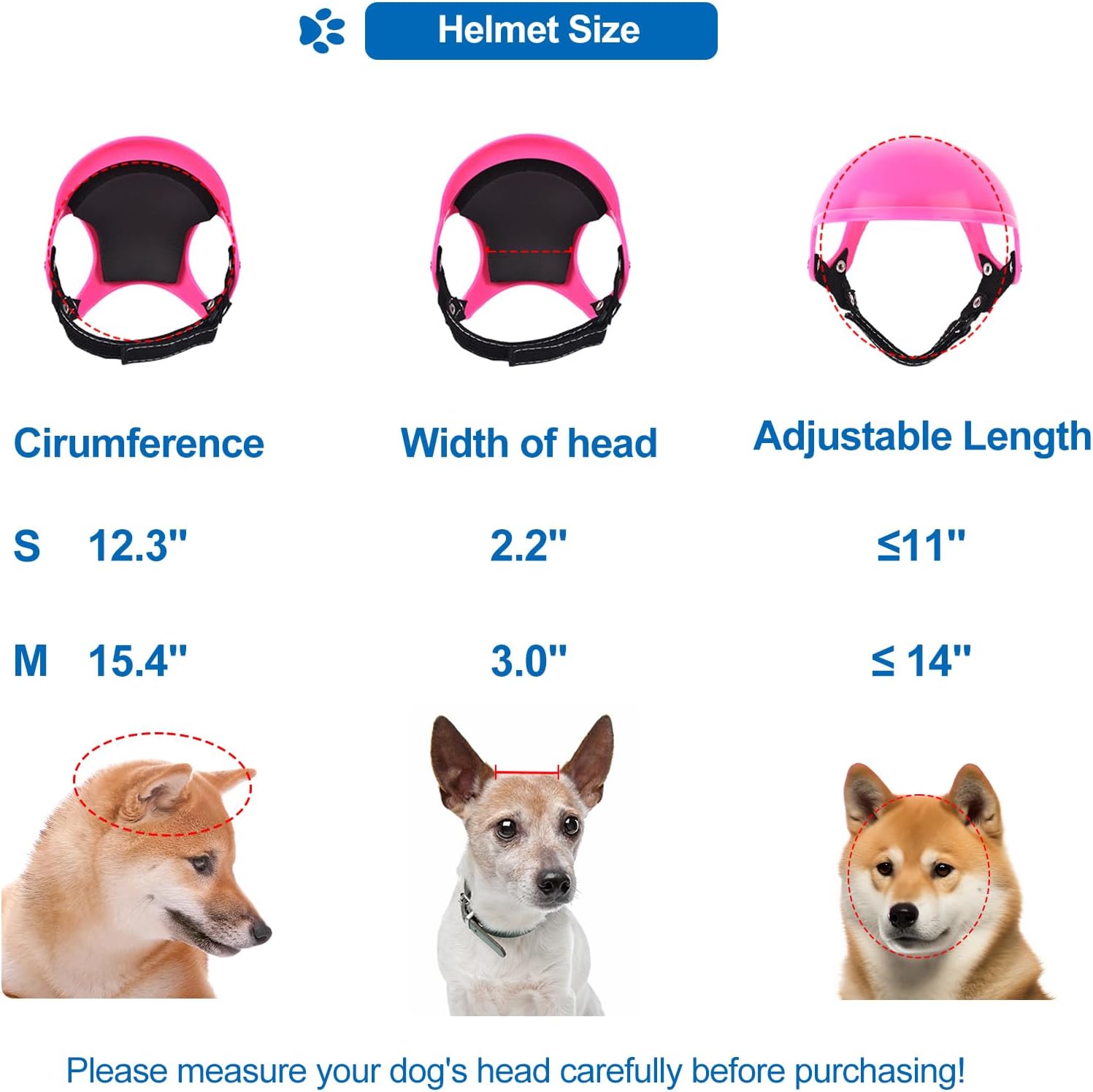 Petmolico Dog Helmet with Ear Holes Adjustable Strap for Small Dogs, Pink | Sturdy ABS shell with soft inner padding, protective ear holes, adjustable strap for secure fit, ideal for biking, travel