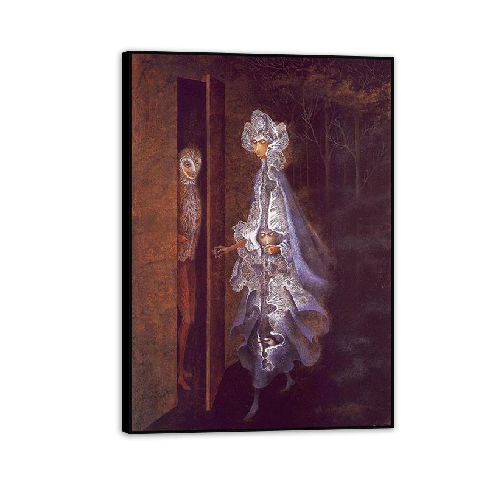 MYCGGDGH Remedios Varo Canvas Wall Art Reproductions of Famous Paintings The Gathering Remedios Varo Art Prints Wall Decor for Living Room Bedroom Home Decor 55x40cm(22x16in) Black Framed