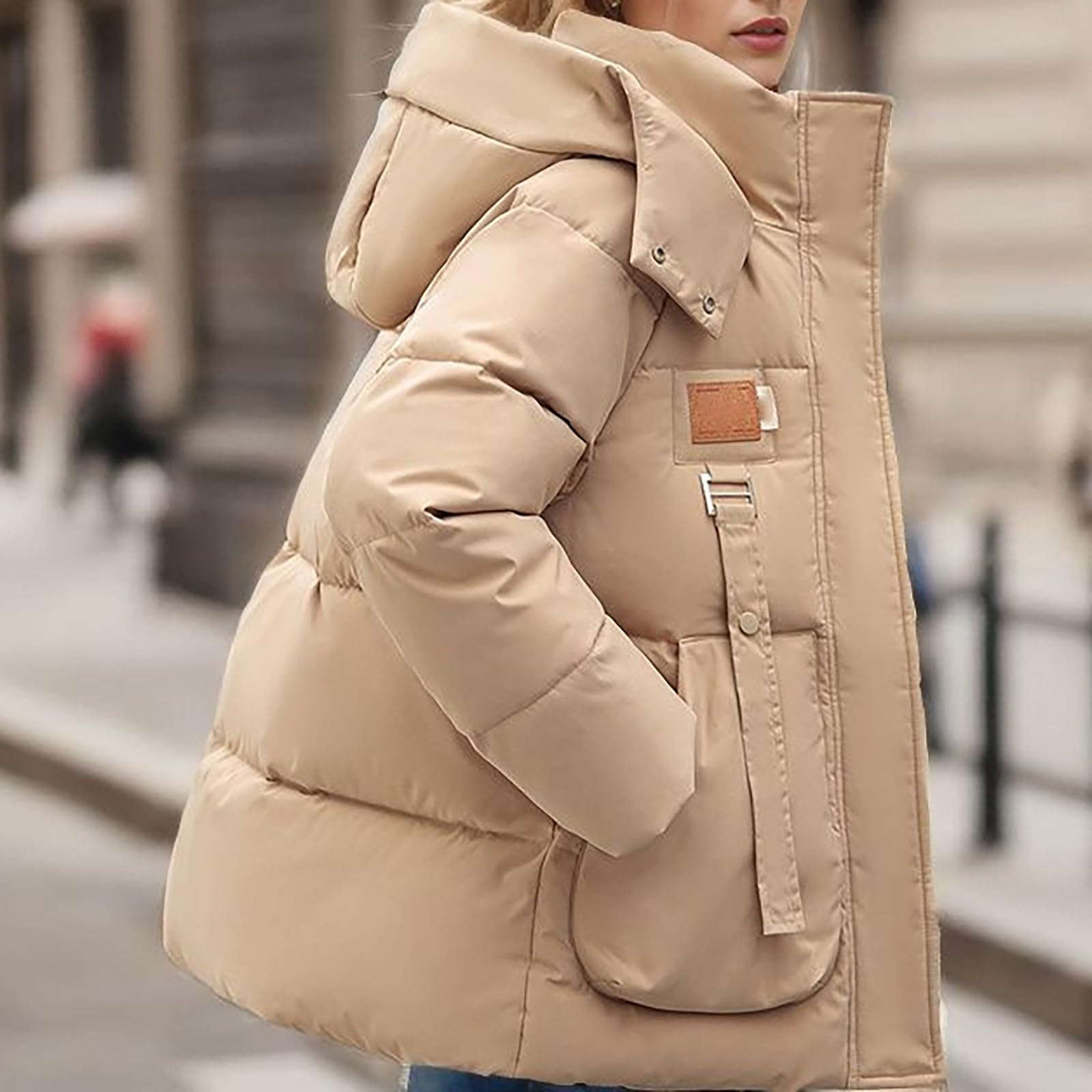 Piumino Addensato Con Cappuccio Staccabile In Tinta Unita Invernale Doppie Grandi Per Le Donne Giacca Trapuntata Da Parka Donna Mezza Stagione Trench Impermeabile Militare Blauer