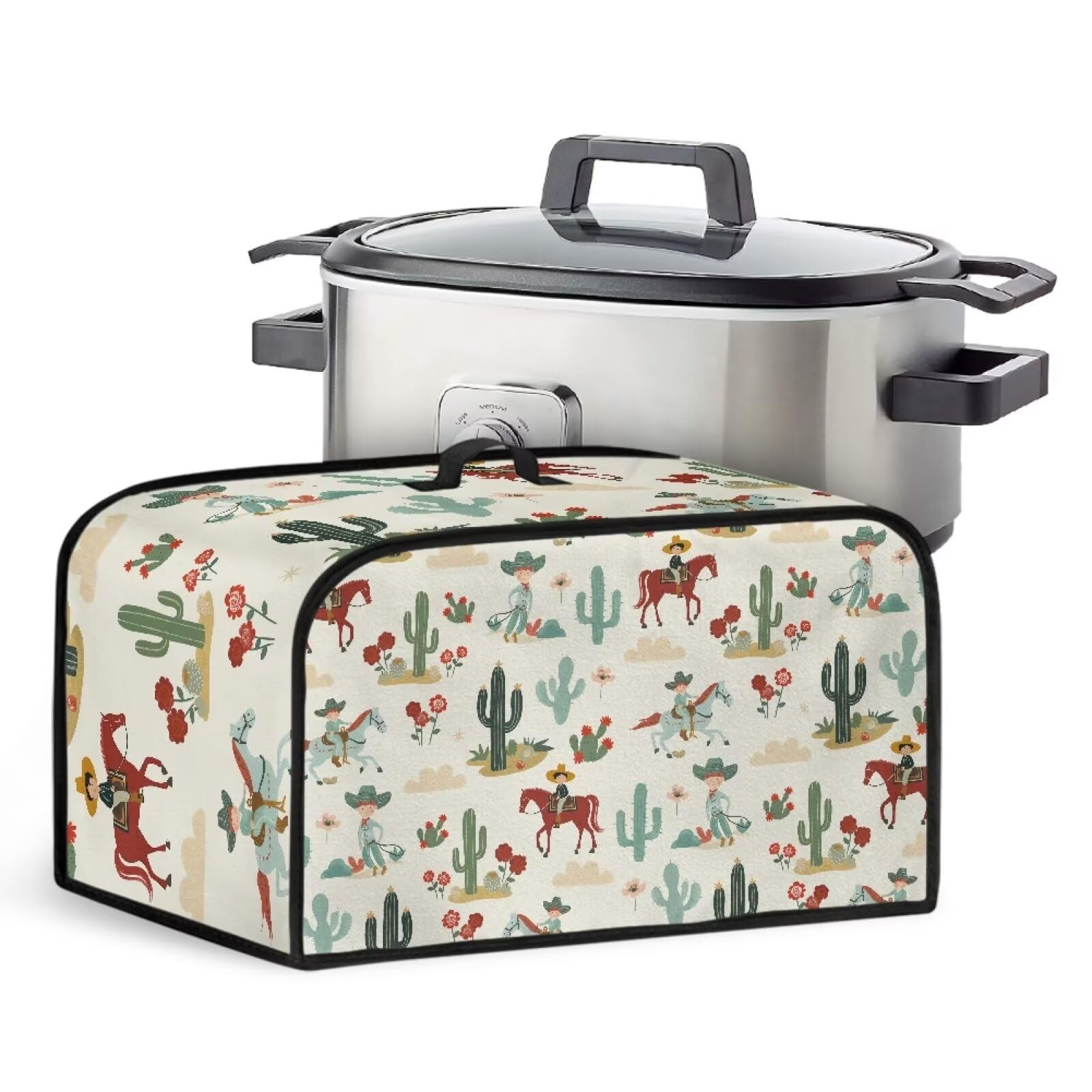 TODIYADDU Desert Cactus Slow Cooker Dust Cover Western Cowboy Horse Air Fryer Cover Compatible with Most Kitchen Appliances