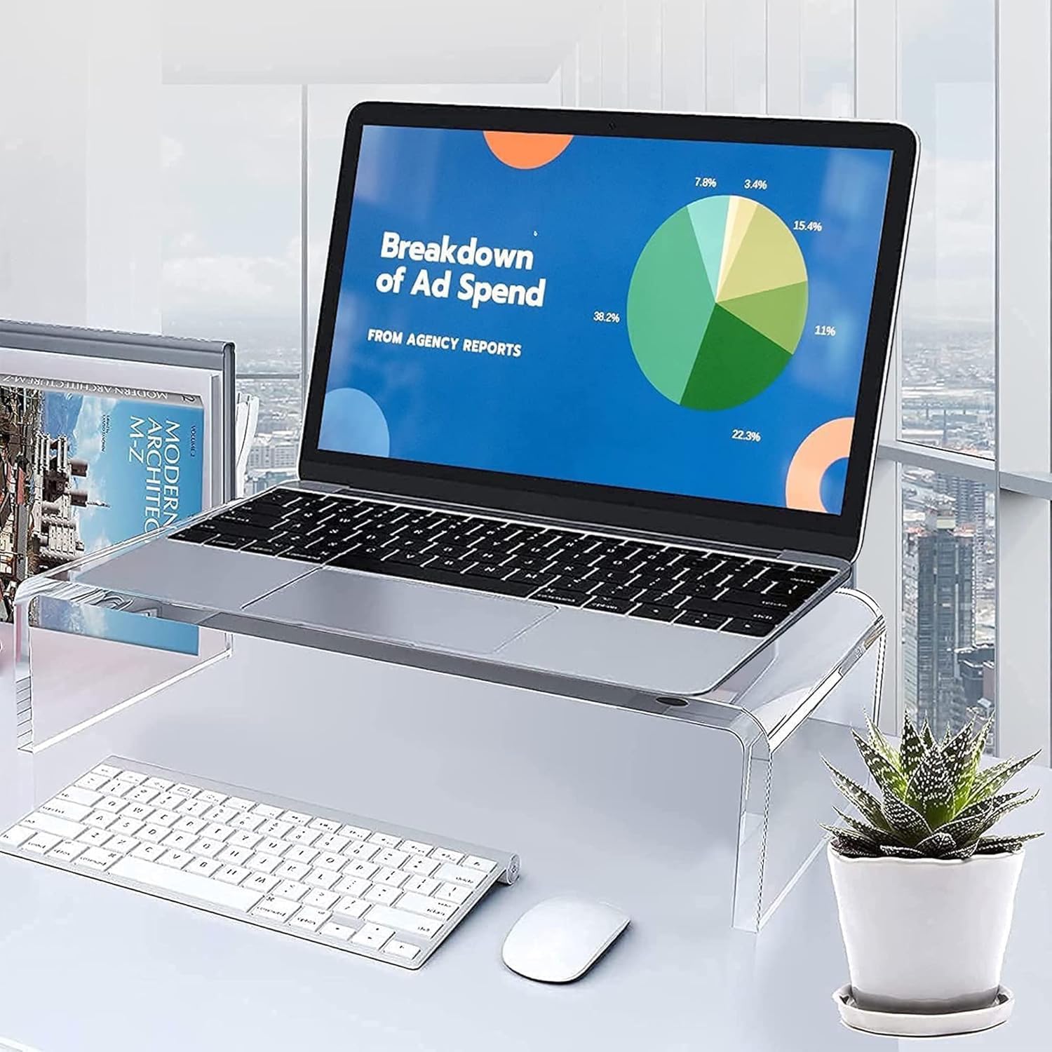 Support de moniteur en acrylique, rehausseur de bureau pour ordinateur portable, 34 x 19 x 10 cm