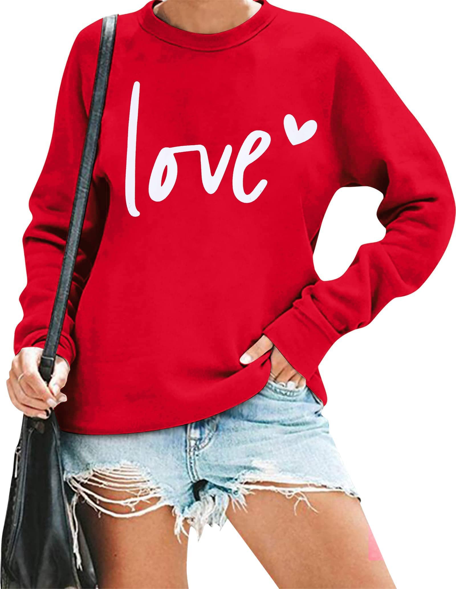 Womens Valentines Sweatshirt Love Heart Graphic Print Pullover Casual Long Sleeve Valentine's Blouse Top