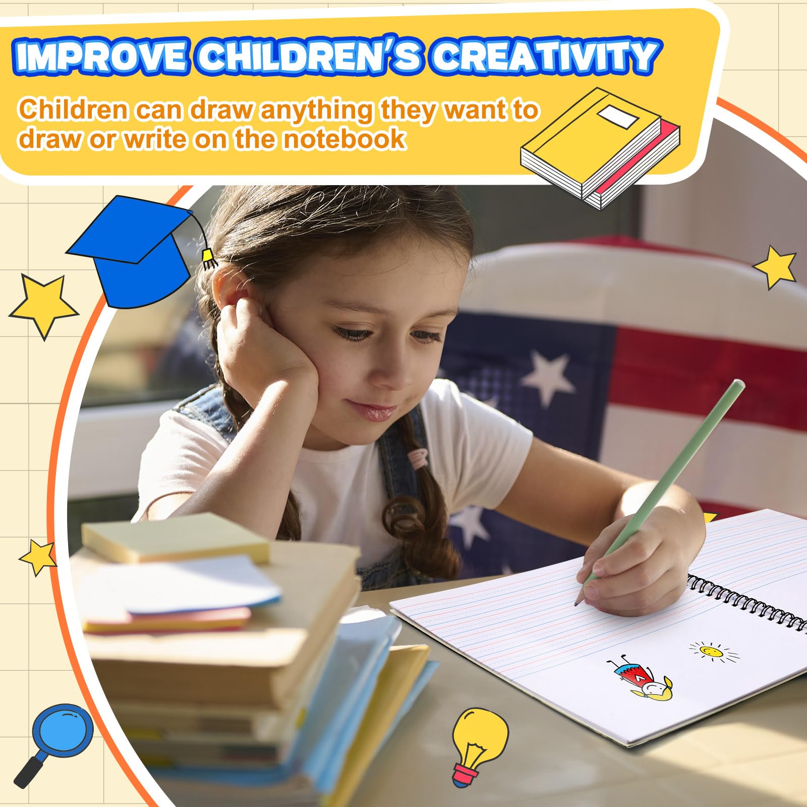 Henoyso 8 Pcs 100 Pages Spiral Primary Composition Notebook K-2 Bulk Primary Journal Drawing Handwriting Practice for Kids 4-6 Kindergarten Preschool Home School 1st 2nd Grade Student (Fresh Color)