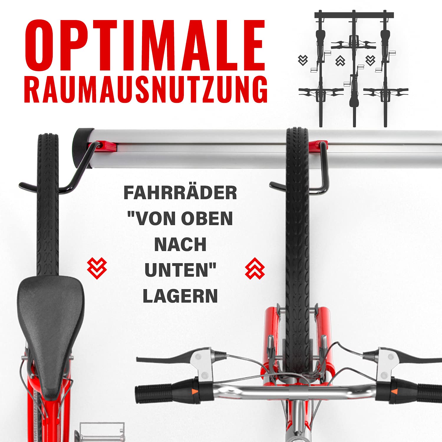 PRO BIKE TOOL Fahrrad Wandhalterung Garage - Verstellbare Fahrradhalterung Wand für 3 bis 6 Fahrräder - Robuste Konstruktion und Platzsparende Aufbewahrung für Garage und Wohnung