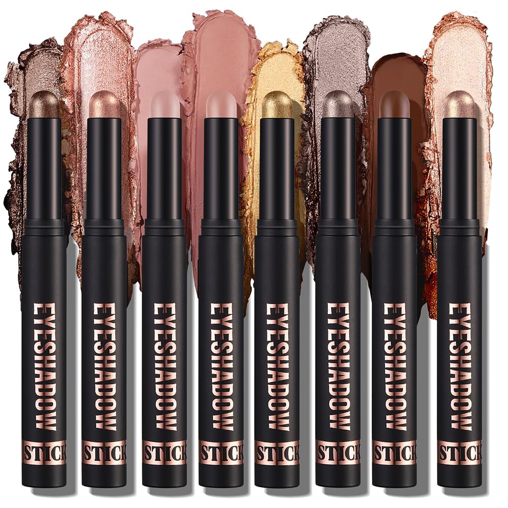 Ombretto Stick, 8PCS Matita Ombretto Morbido Cremoso Matte Shimmer, Lunga Durata e Waterproof, Colore Intenso Tutto il Giorno, Facile da Sfumare, per Diversi Look, SET B