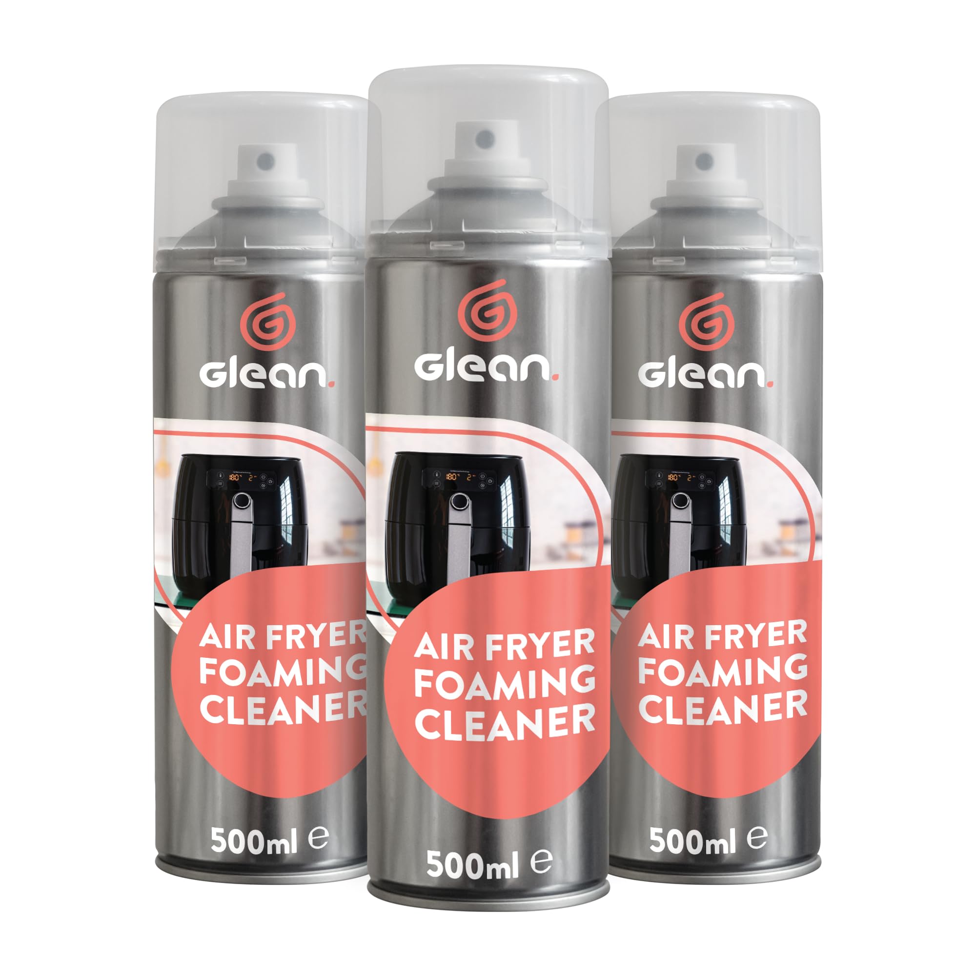 GLEAN Air Fryer Cleaner Spray | 3 x 500ml | Non-Caustic Kitchen Degreaser | BBQ Grill, Microwave & Hob Cleaner | Removes Baked-On Food & Stubborn Grease | For Daily & Weekly Cleaning
