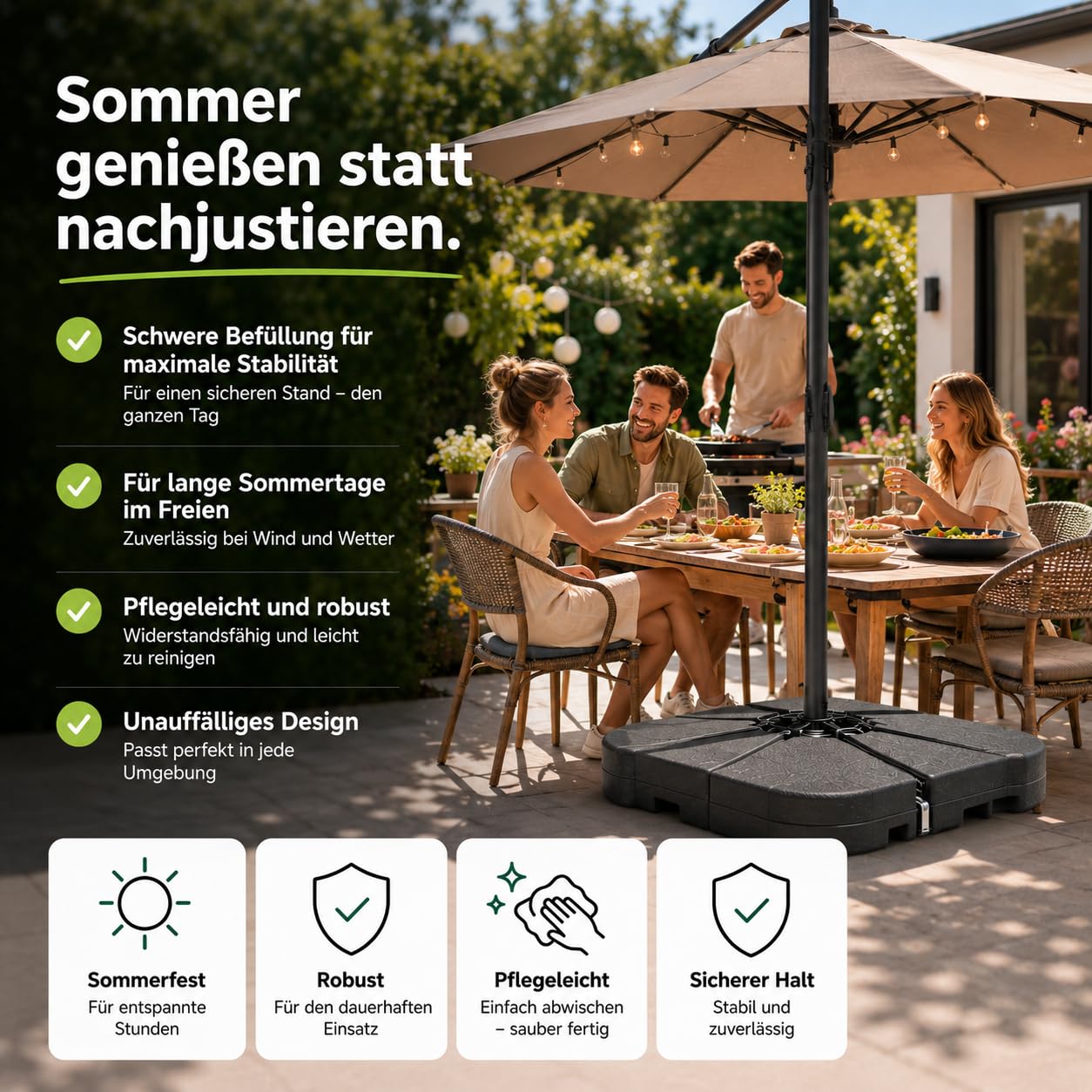 Pied de parasol pour parasol déporté - Poids remplissables pour croix de sol en plastique - Pied de parasol pour parasol - Pied de parasol déporté (4 pièces jusqu'à 80 kg, plastique)
