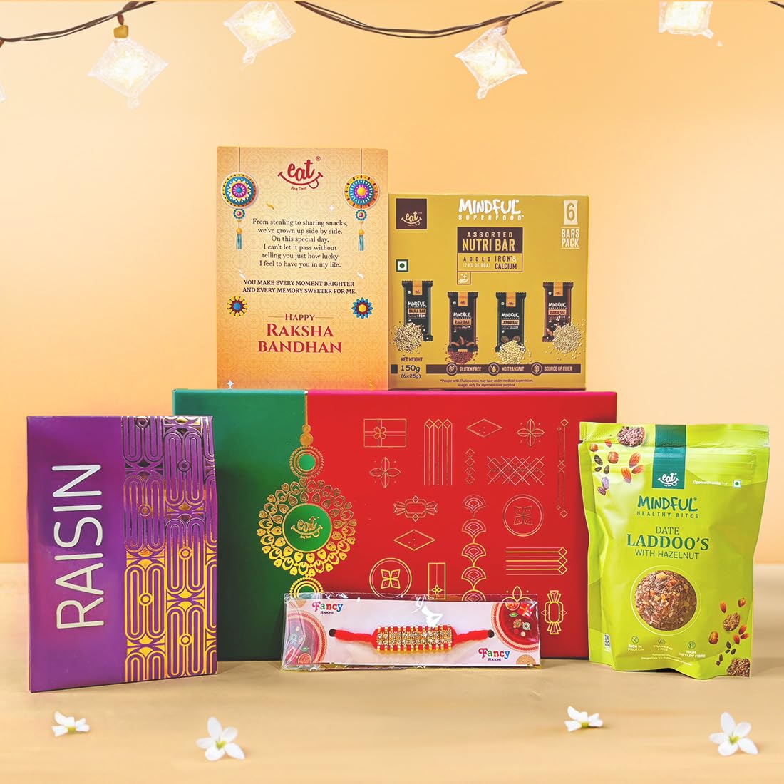 Eat Anytime Rakhi Gift Hamper With Millet Bar Pack of 6, Raisin 100gm & Hazelnut Dates Laddoo 100gm | Rakhi Gift Hamper For Brother & Sister, Gift Box For Sister & Brother, Family & Friends (B08DJ6ZH8R) Amazon Price History, Amazon Price Tracker