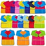Zkptops 18 Pack Kids Art Smocks Waterproof Kid Painting Aprons Toddler Art Smock Kids Paint Smock with Long Sleeve 3 Roomy Pockets for Age 3-7 Years