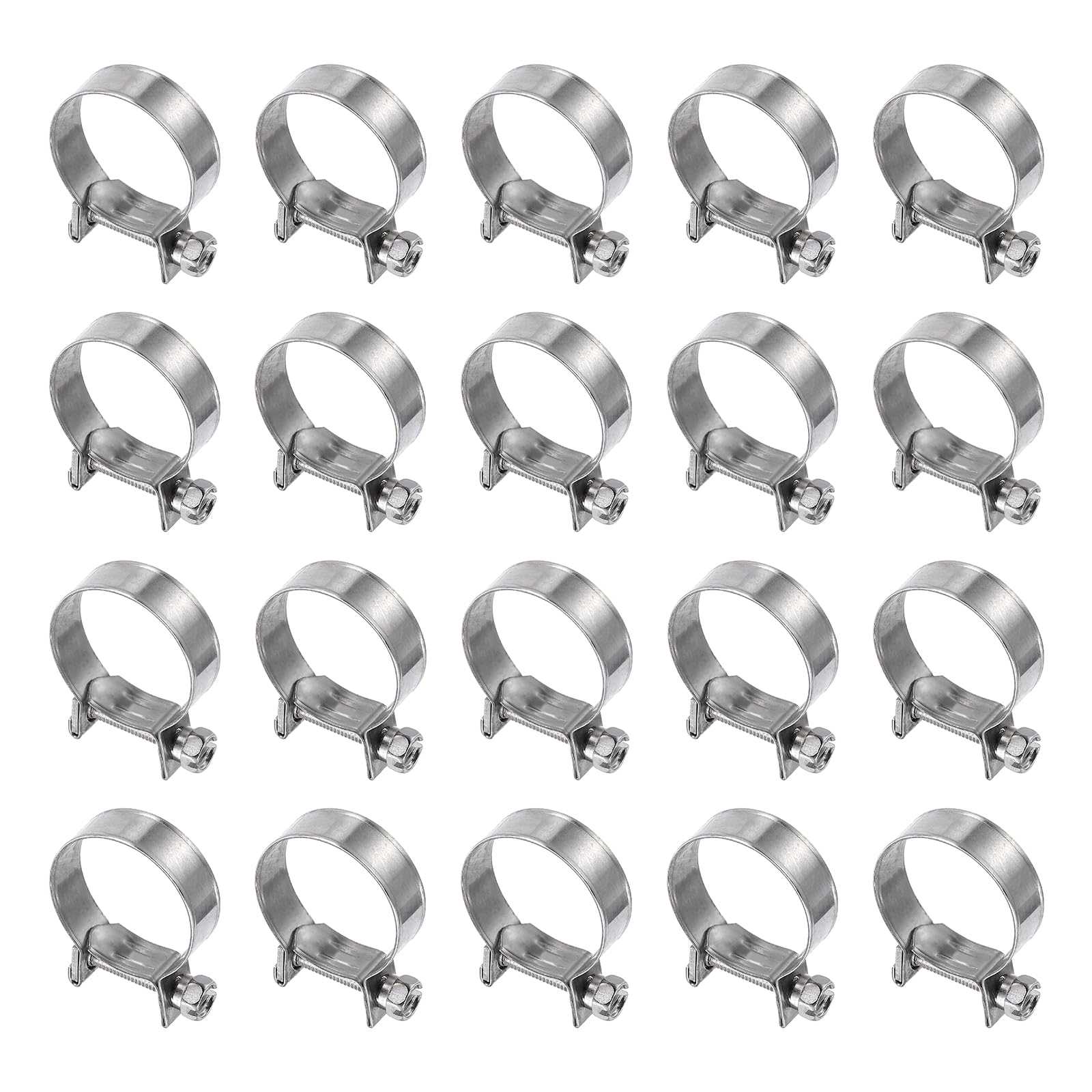 sourcing map 20pcs Fuel Injection Hose Clamp 23-25mm Adjustable 304 Stainless Steel Mini Gas Line Hose Clamp for Automotive Agriculture Plumbing Diesel Petrol Pipe
