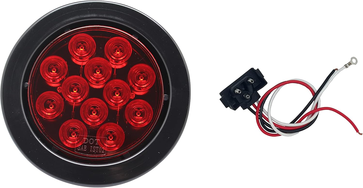 MAXXHAUL 2 Pcs 4" Round Red LED Trailer Tail Lights with Surface Mount Grommet Plugs IP67 Stop Brake Turn Tail Lights for Truck Trailer RV Jeep