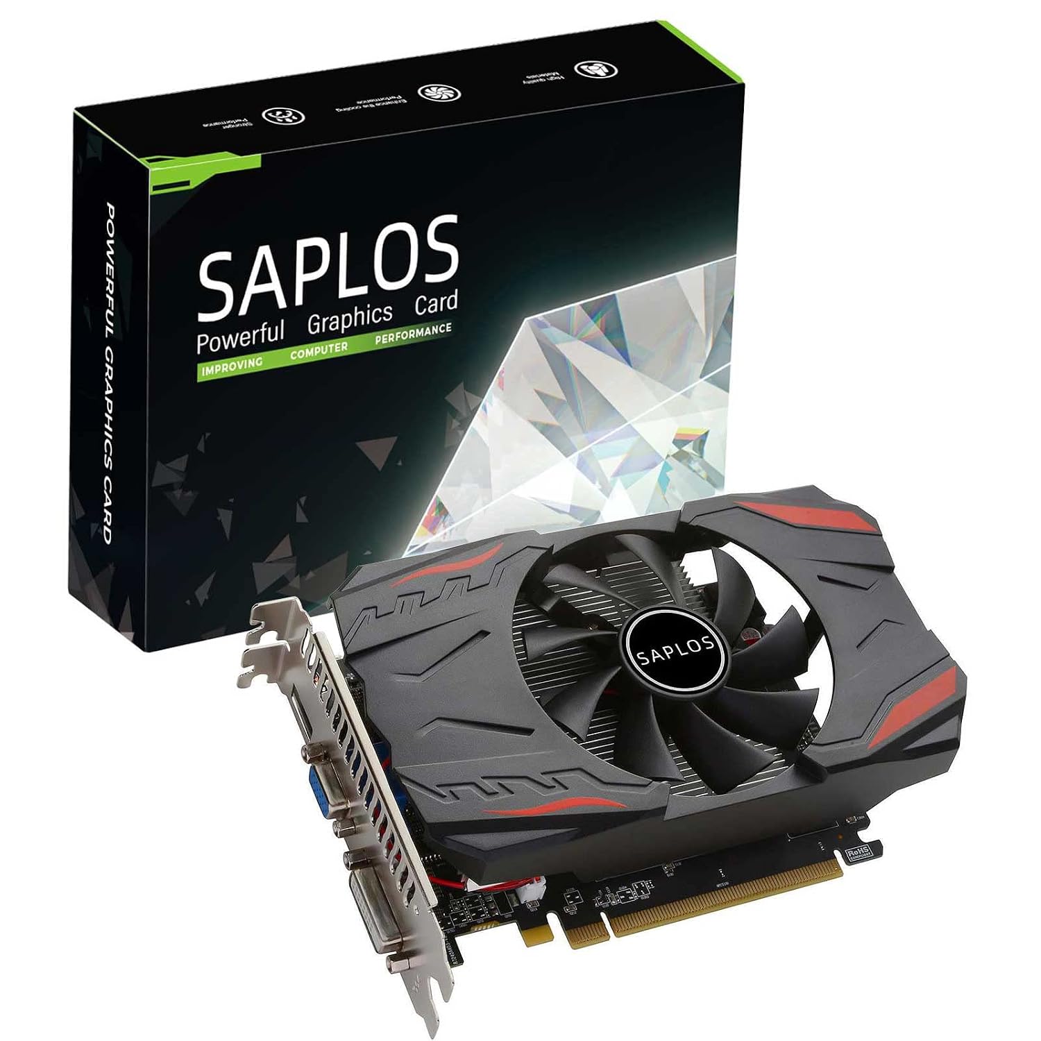 SAPLOS Radeon HD 7670 Computer Graphics Card, 2GB, 128 Bit, DDR3, GPU, VGA/HDMI/DVI, Video Card for PC, PCI Express x 16, 60W, Single Fan SAPLOS Radeon HD 7670 Computer Graphics Card, 2GB, 128 Bit, DDR3, GPU, VGA/HDMI/DVI, Video Card for PC, PCI Express x 16, 60W, Single Fan
