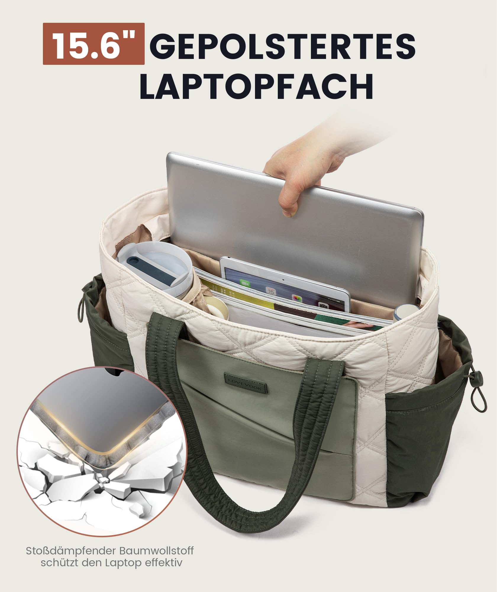 LOVEVOOK Duża torebka na laptopa o przekątnej ekranu 15,6"/17,3", torba robocza, torba na zakupy, torba szkolna, aktówka, torba biurowa, torba na ramię, uniwersalna